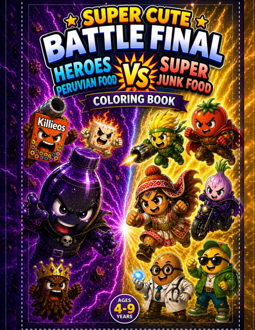 SUPER CUTE BATTLE FINAL: Heroes Peruvian Food vs Super Junk Food Coloring Book (Super Cute Peruvian Universe)