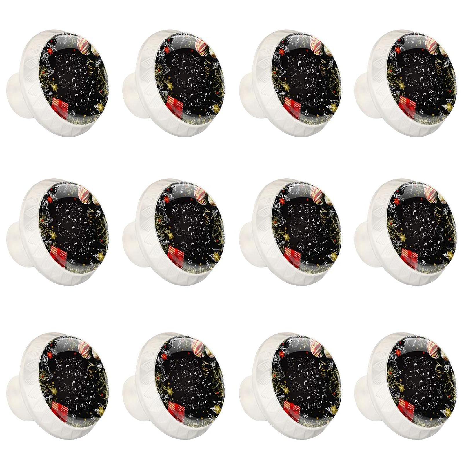Boutons ronds pour armoire de cuisine lot de 12 poignées décoratives pour commode motif de Nouvel An