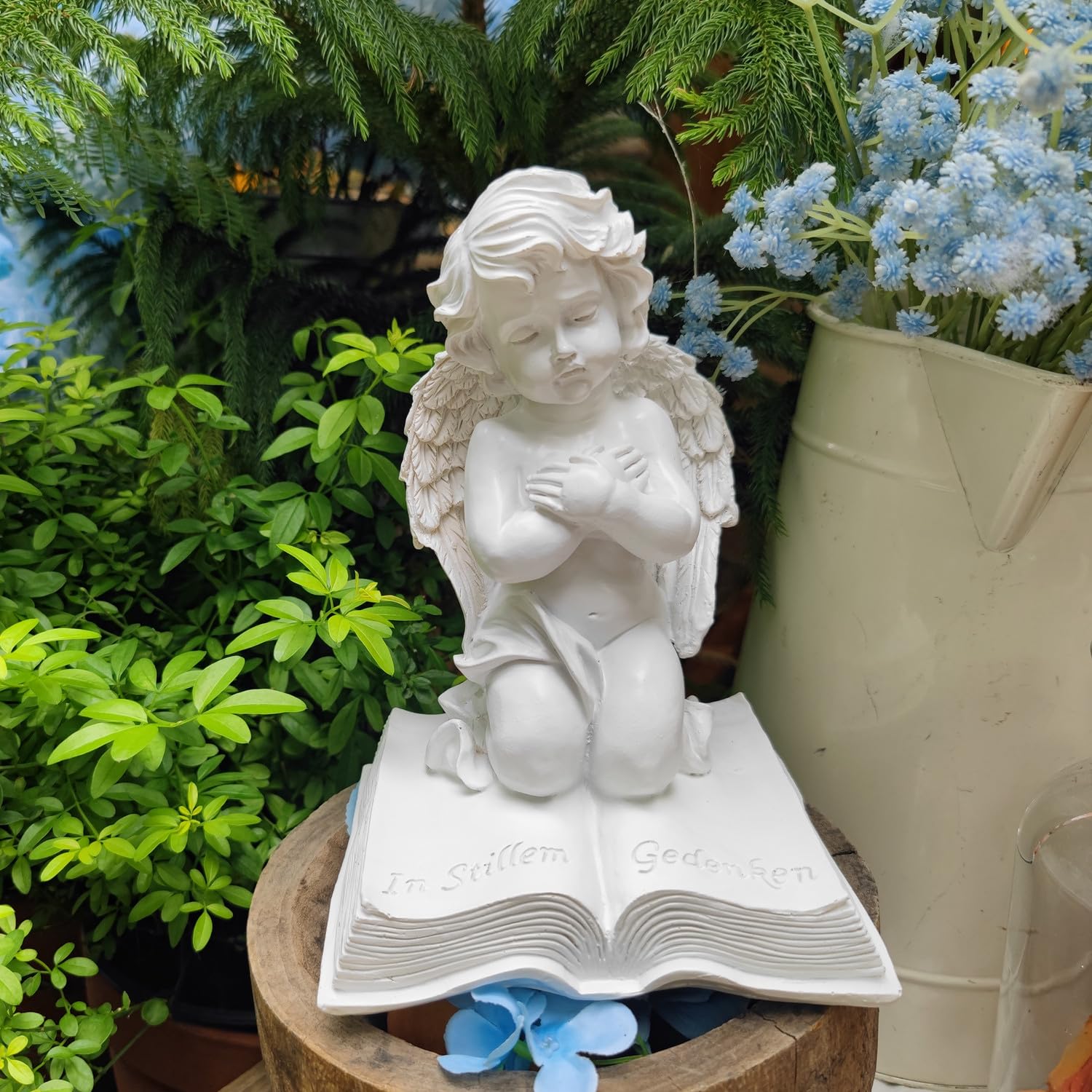 Vanzune White Kneeling Angel Statue On Open Book Resin Cherub Figurine For Memorial, Sympathy, Religious Gifts Home Decor