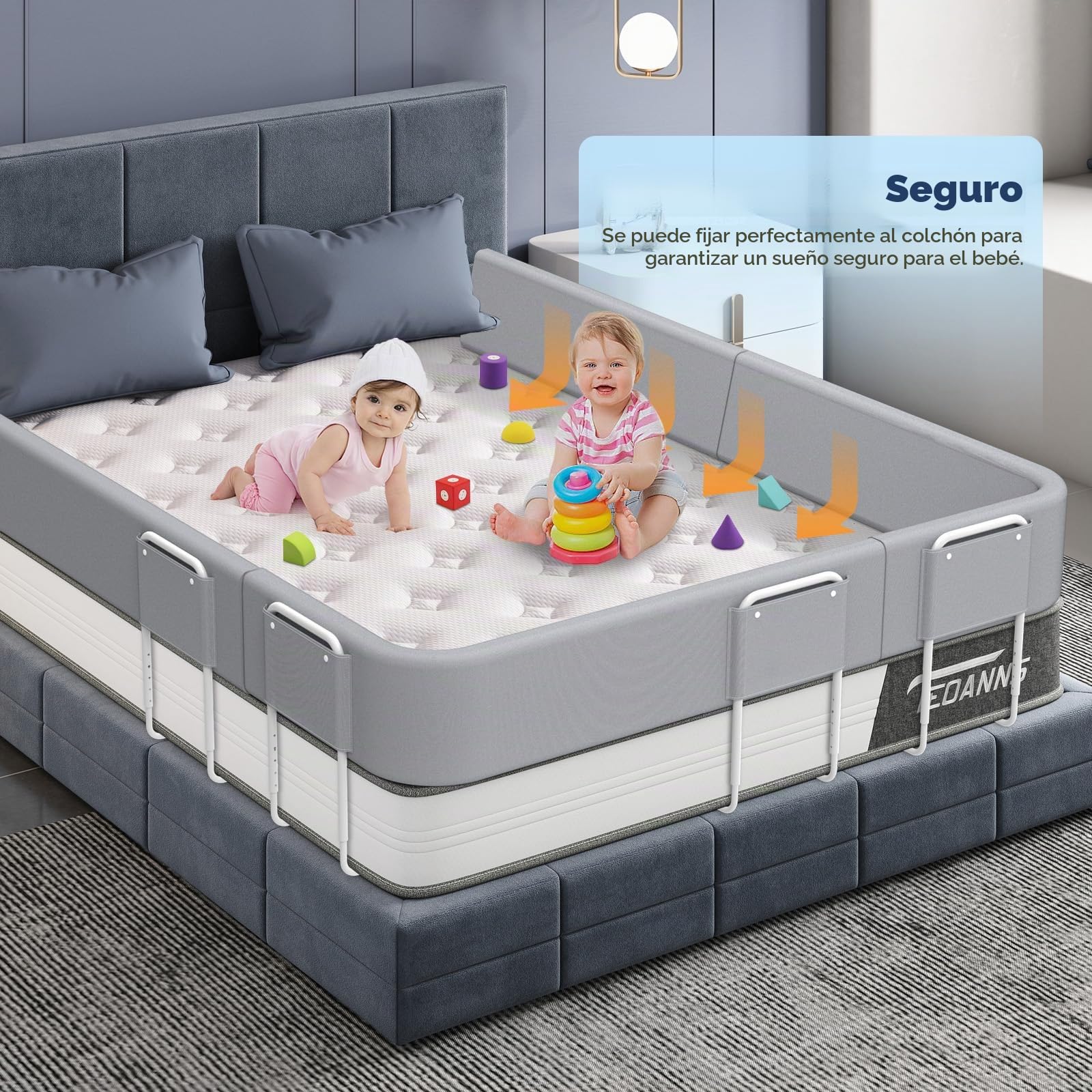 Barrera Cama Bebe, Barandilla Cama Niño, Barrera de Cama para Bebé, Protección contra Caídas, Altura Ajustable, Barandilla Protectora de Cama deformables para Niños y Bebés-100cm, Gris