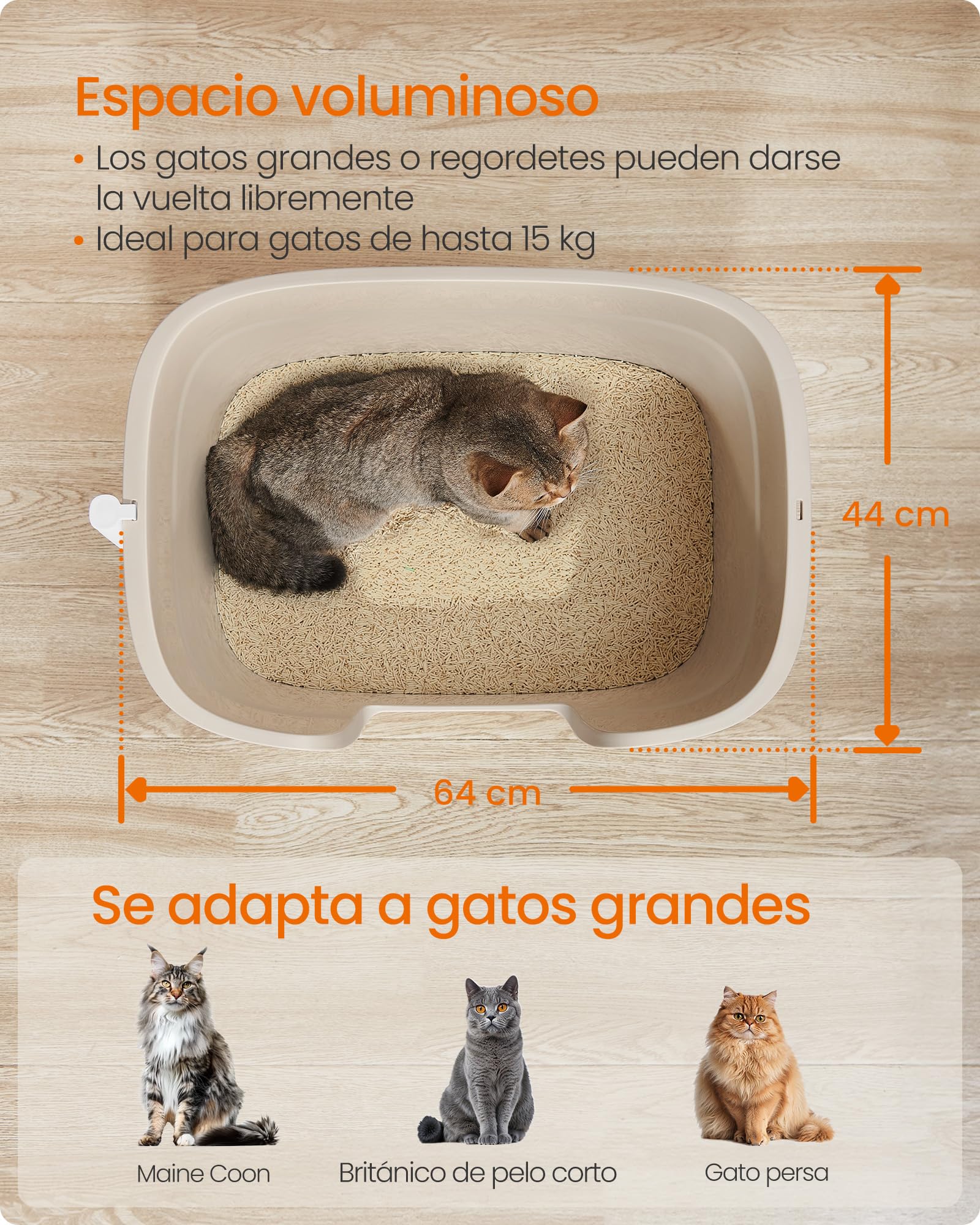 Feandrea Caja de Arena para Gatos Grandes, Extra Gran Arenero para Hogar con Varios Gatos, Incluye Tabla Recogedora, Pala, Beige Capuchino PPT003K01