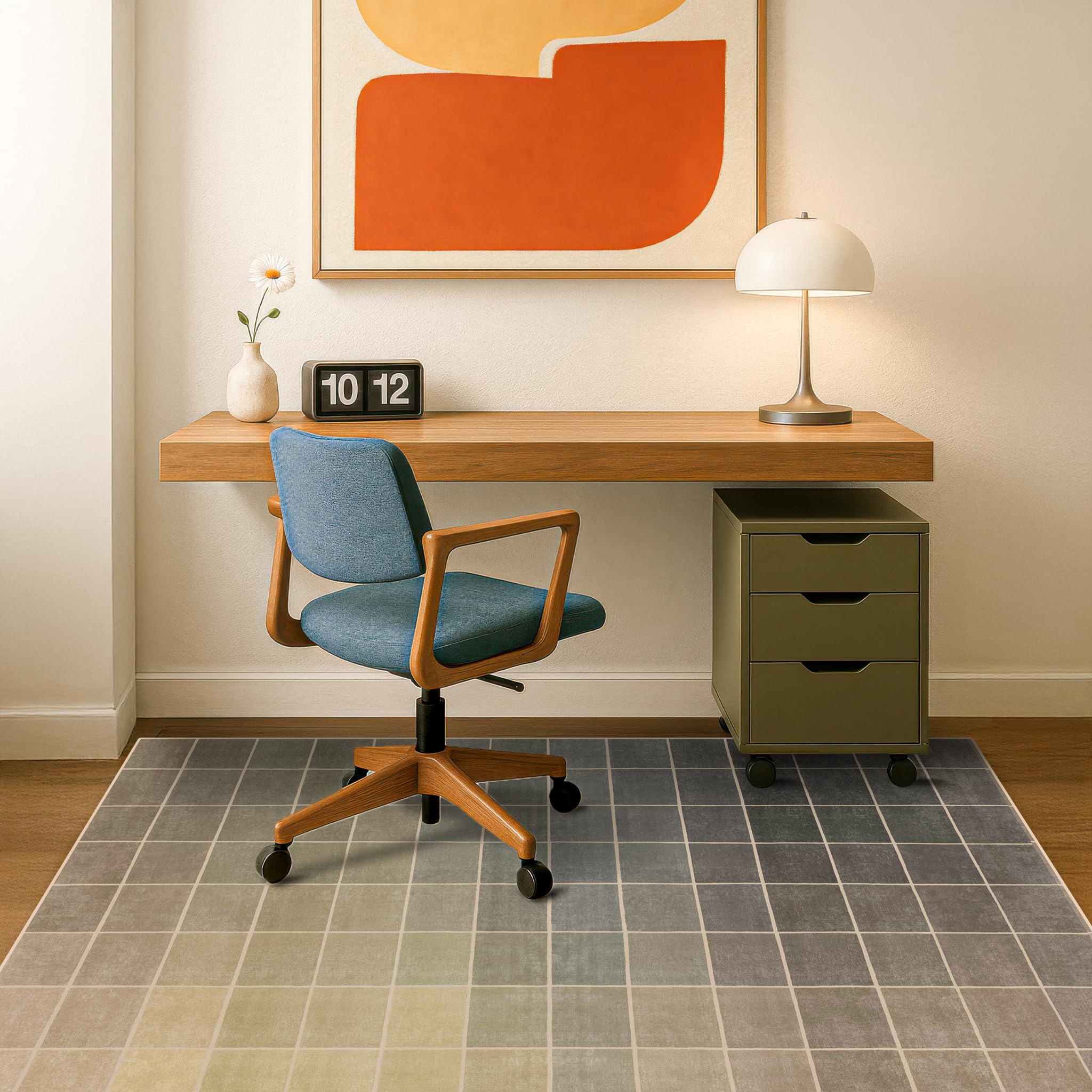 Modern Office Rug 5x7, Mid Century Neutral Retro Eclectic Tan Gray Beige Earthy, Washable Textured Area Rugs Non Slip Low Pile for Living Room, Bedroom for Men Boys Kids, Dining Room