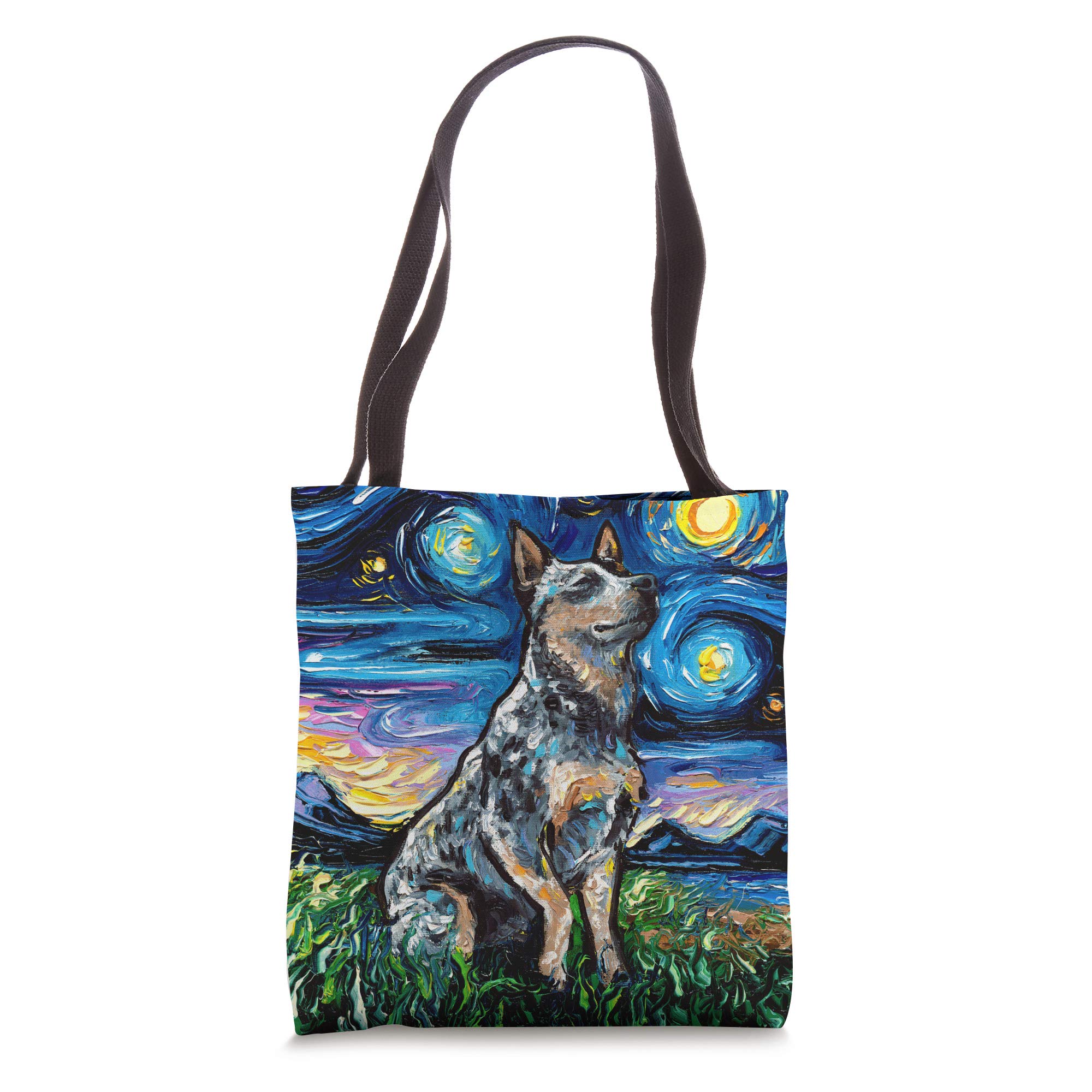 Blue Heeler Starry Night Australian Cattle Dog Art by Aja Tote Bag