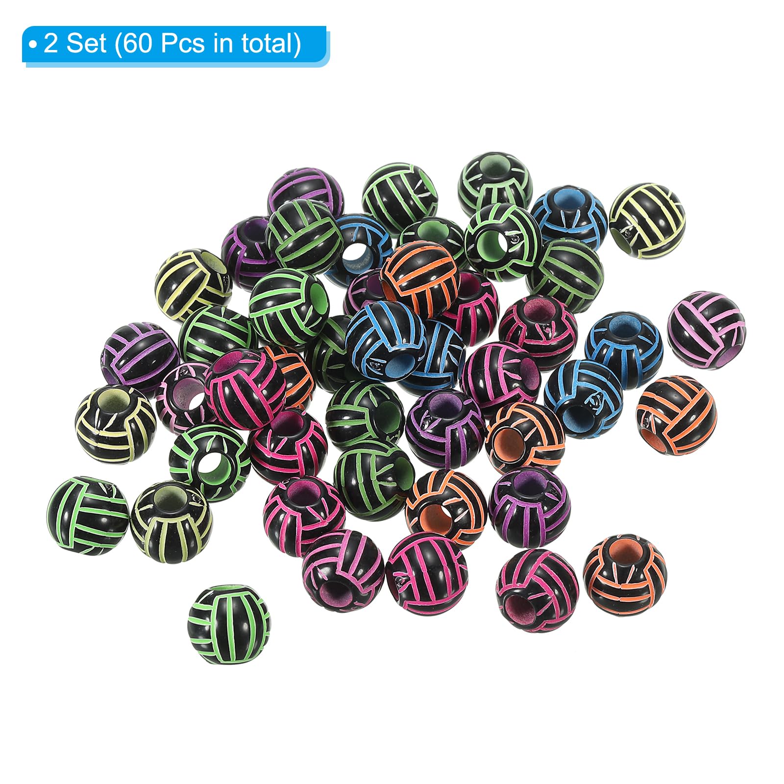 PATIKIL 12mm Mixed Color Acrylic Round Sports Beads, 60 Pack, Volleyball Beads, Craft Bead, Mixed colors - Image 3