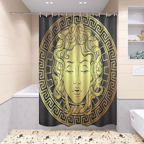 Miniatura 2 de Tarity Cortina de ducha negra de tela impermeable para baño con 12 ganchos gruesos, juego de cortinas de ducha lavables de poliéster de 72 x 72