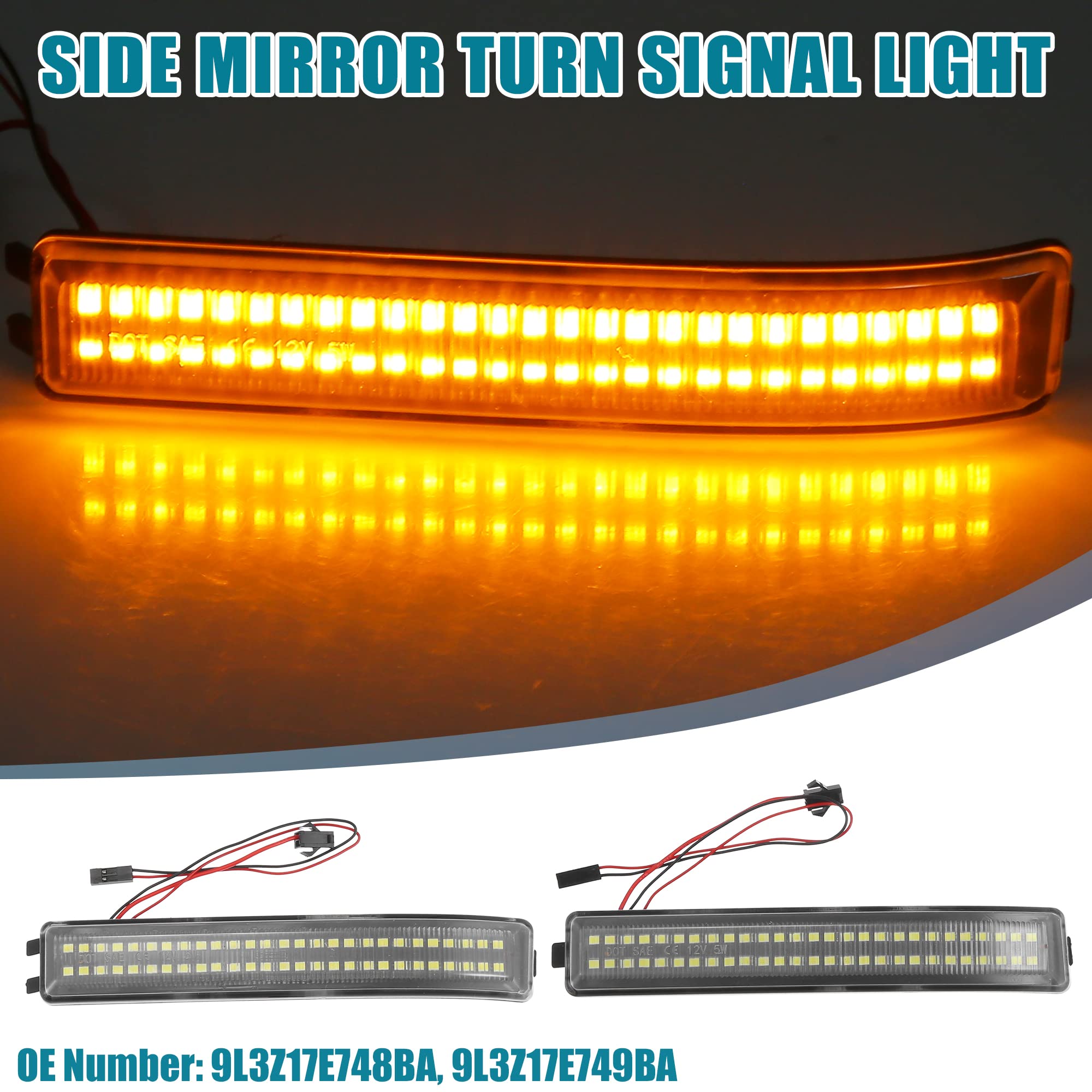 A ABSOPRO LED Side Mirror Turn Signal Light Clearance Lamp Door Rearview Wing Mirror LED Blinker 9L3Z17E748BA for Ford F150 2009-2014 Yellow White LED Clear Lens 1 Pair