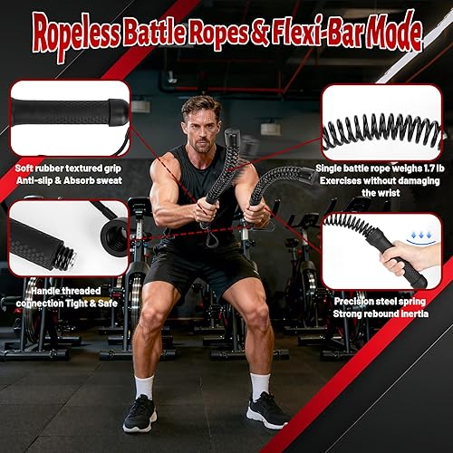 Miniatura 2 de Cuerdas de batalla sin cuerda (paquete de 2) cuerdas de entrenamiento portátiles para entrenamientos HIIT, entrenamiento cardiovascular y muscular,