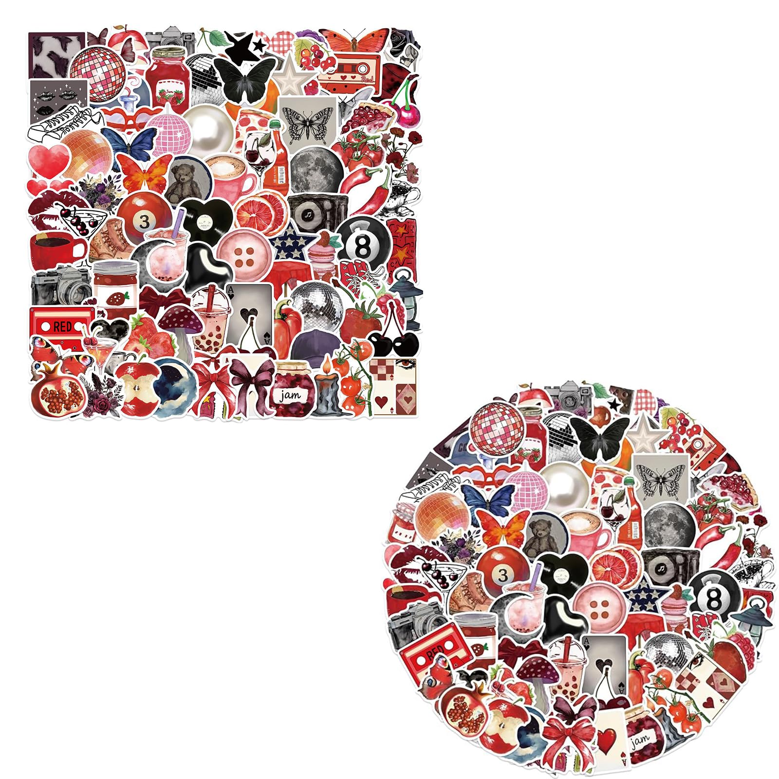 Ceegeww 100 Psc Stickers Y2k 2000S,Bold Red Y2k Aesthetic Sticker Pack,Trendy Aesthetic Downtown Accessories Sticker For Teens & Adults,Downtown Theme,Cool Trendy,Cute Graffiti Style,Pop Art