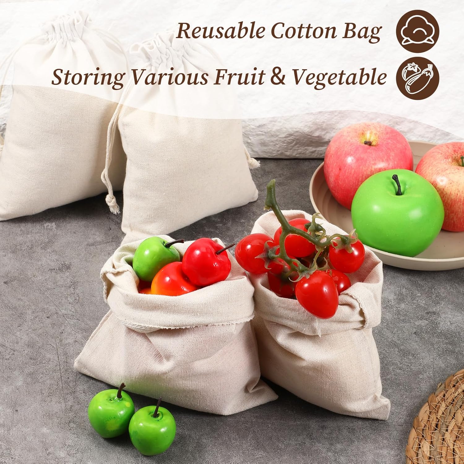 IANFAN 30 Pcs Cotton Canvas Bags, 7x9 inches Cotton Drawstring Bags Reusable Produce Bag Washable Muslin Storage Bag Canvas Fabric Sachet Bulk for Vegetables Jewelry Party Wrapping DIY Home Supplies - Image 4