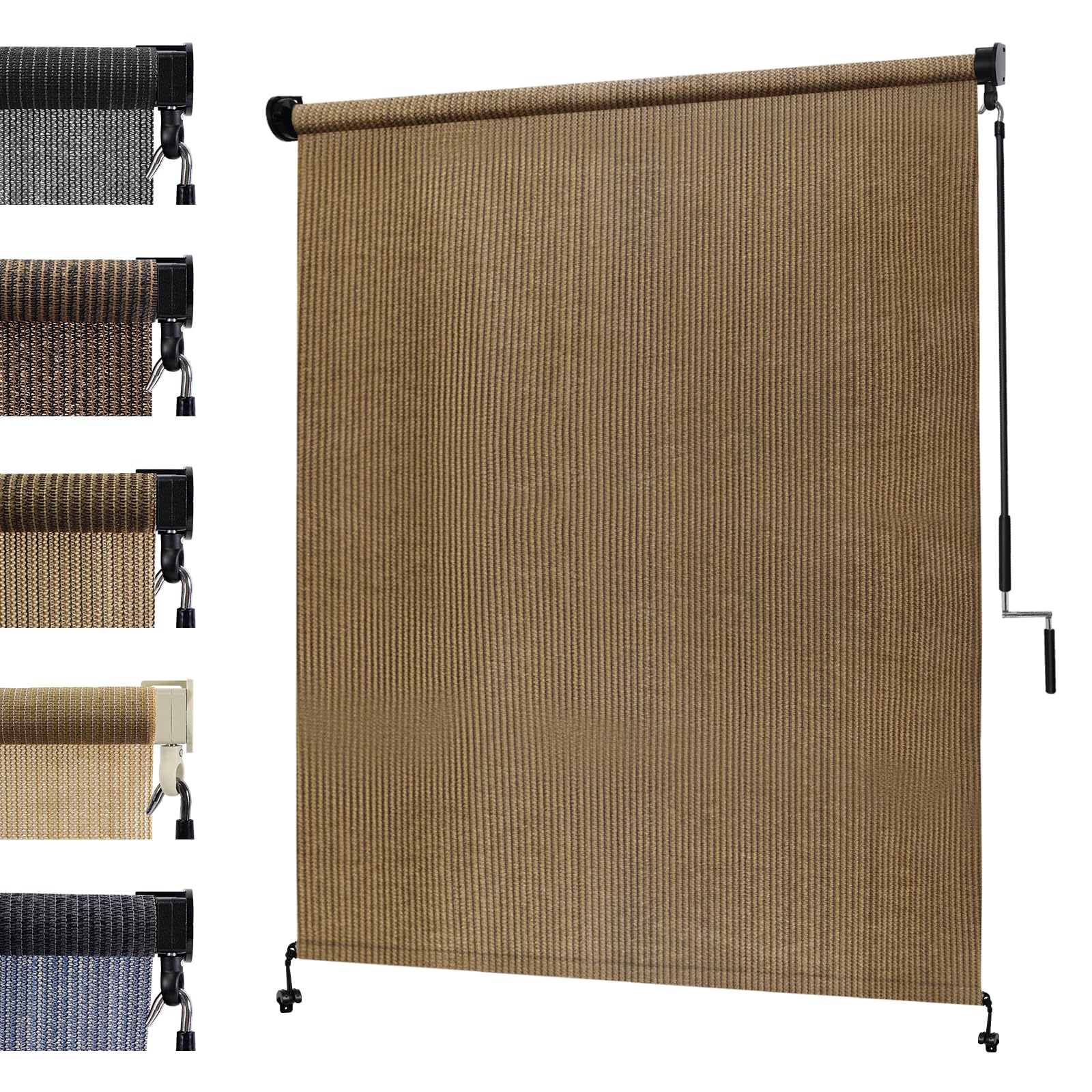 KANAGAWA 6'(W) x8'(H) Walnut Outdoor Roller Shade - Cordless Exterior Roll Up Sun Shade for Patio, Pergola, Front Porch, Gazebo - Outdoor Blinds