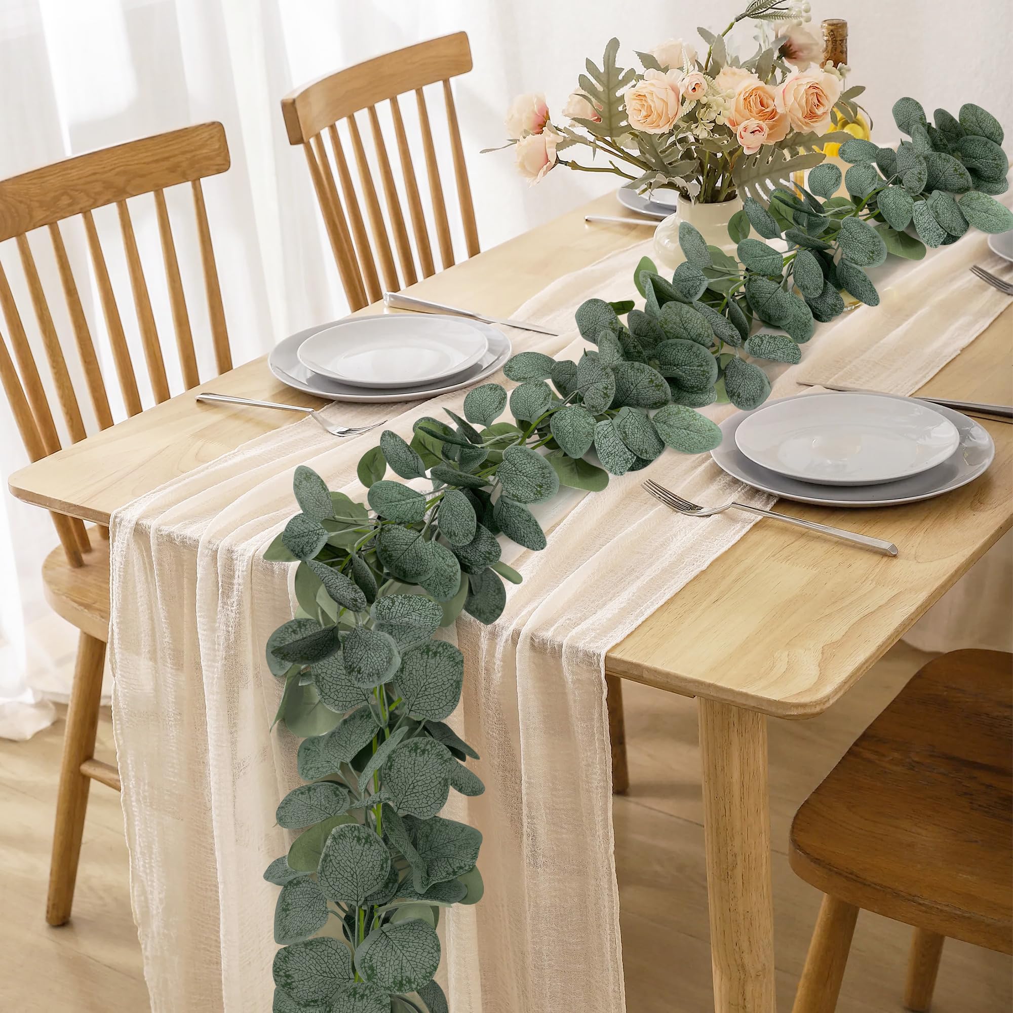 SHEPIN 4 Stück Eukalyptus Girlanden Künstliche, 1.8m Eukalyptus deko Hängepflanzen Eukalyptus Blätter Girlande Hochzeitsdeko für Hochzeit Tisch Frühlingsgirlande Blumenschmuck (4)