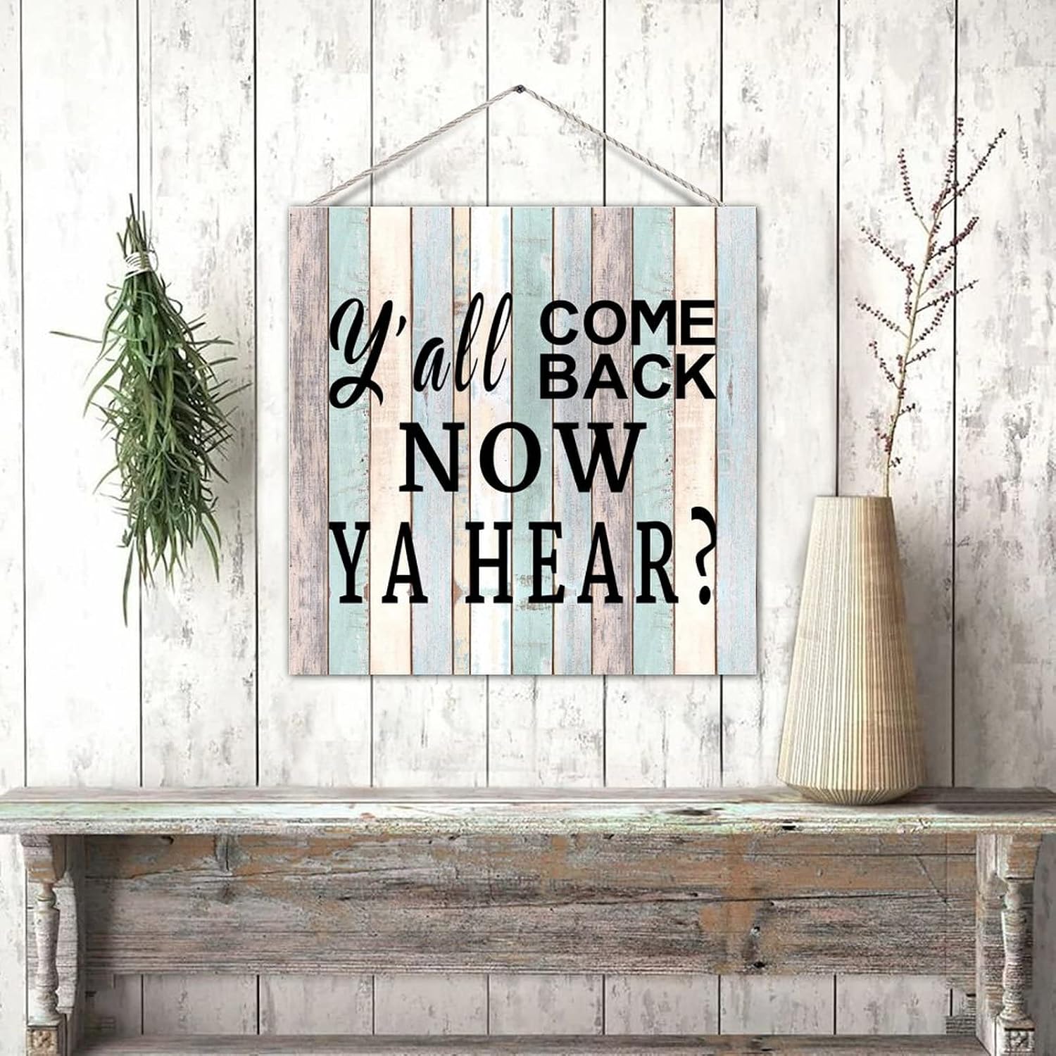 Decorative Wood Pallet Sign Plaque Y'all Come Back Now Ya Hear Nostalgic Wood Door Hanger Sign Decorative Wooden Wall Pediment Wall Hanging Door Plaque Wall Hanging Decorations for Patio Kitchen
