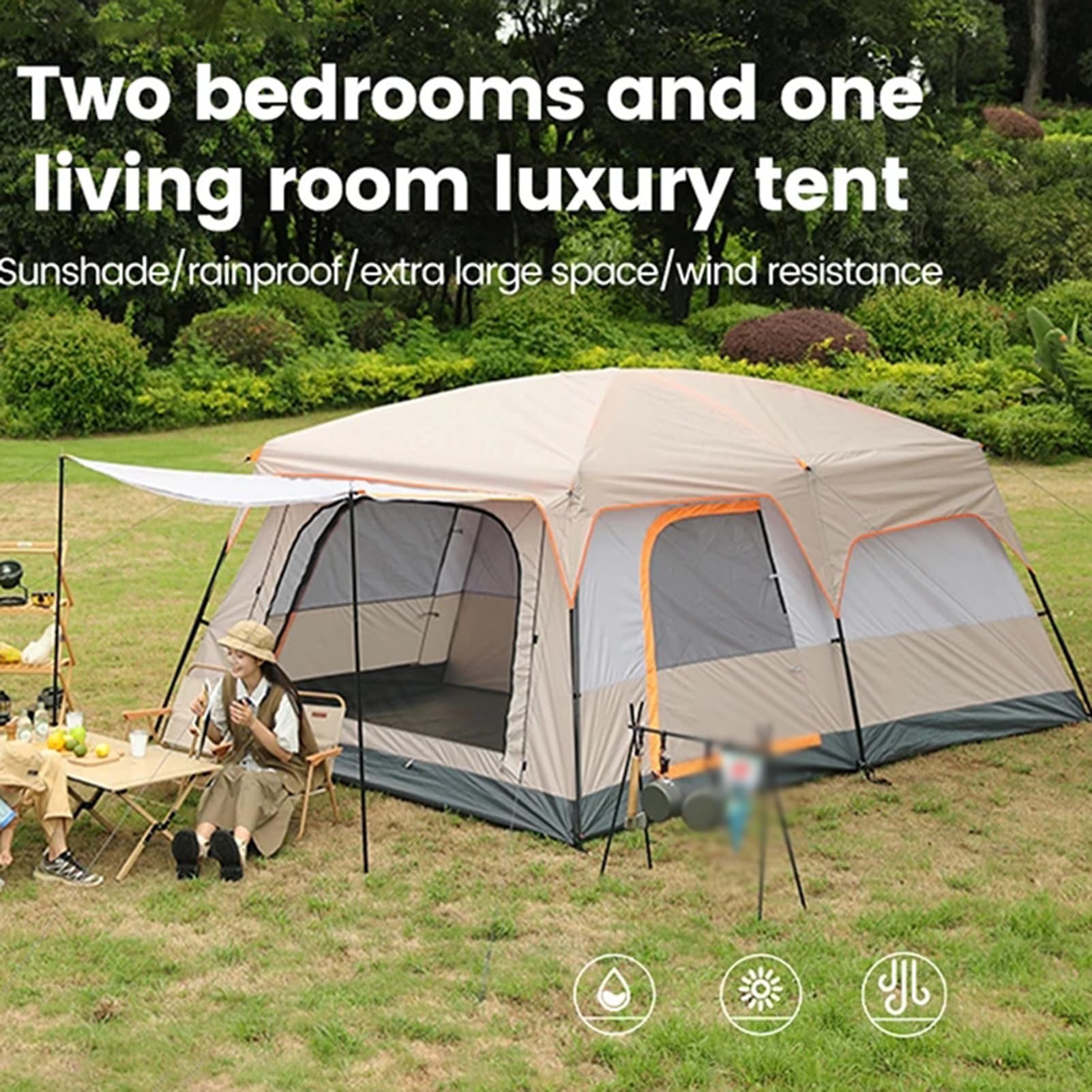 Tienda de campaña Inflable, Tienda de campaña de instalación instantánea for 6/12 Personas con Porche, toldo, 2 Compartimentos for Exteriores y Camping