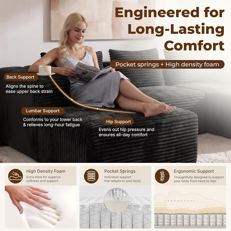 Modular Boneless U-Shaped Couches for Living Room with Side Pockets image 5