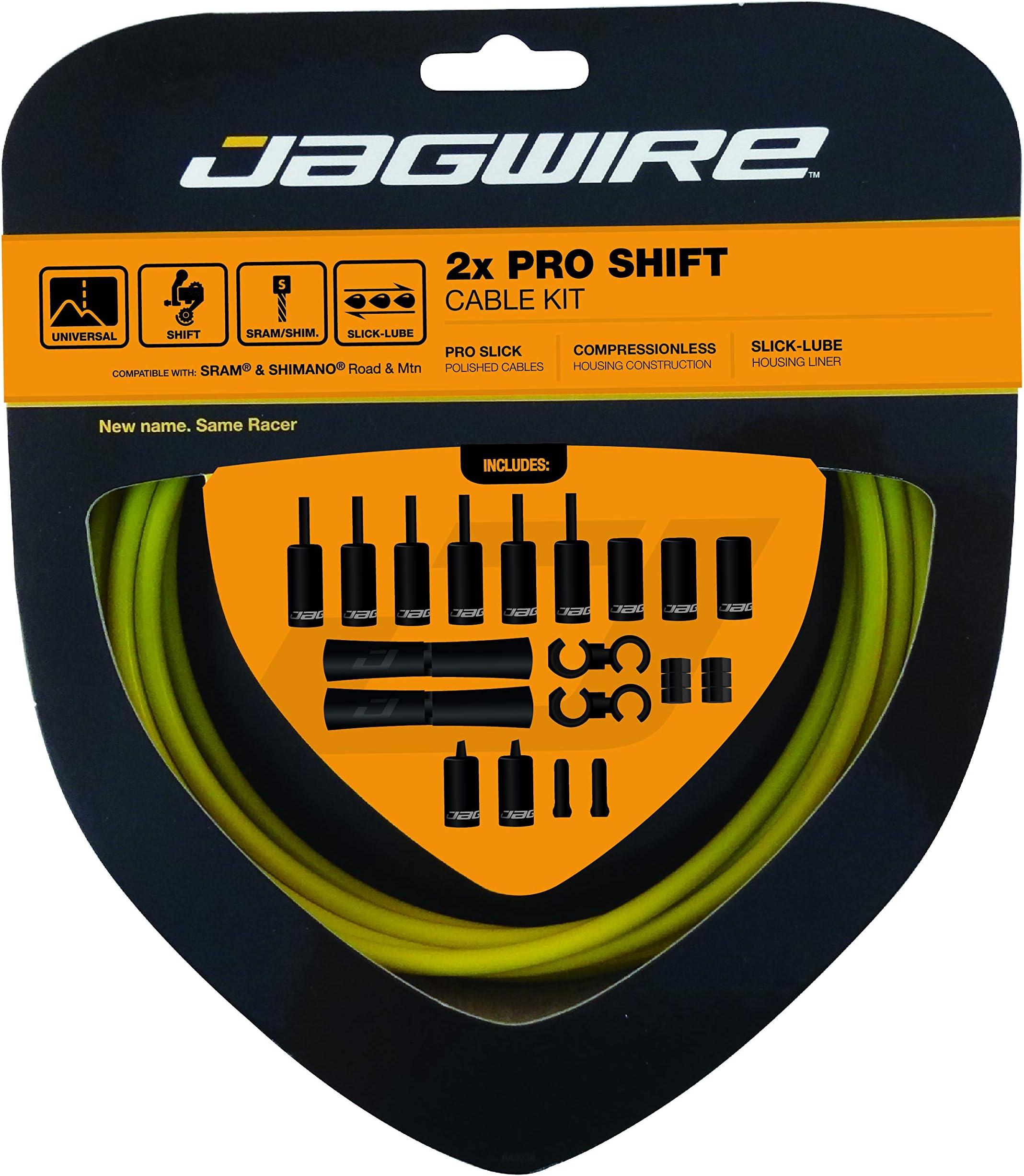 Jagwire - Universal 2X Pro Shift Kit |for Road, MTN, and Gravel Bike | SRAM and Shimano Shifter Compatible, Polished Stainless Cables, 10 Color Options
