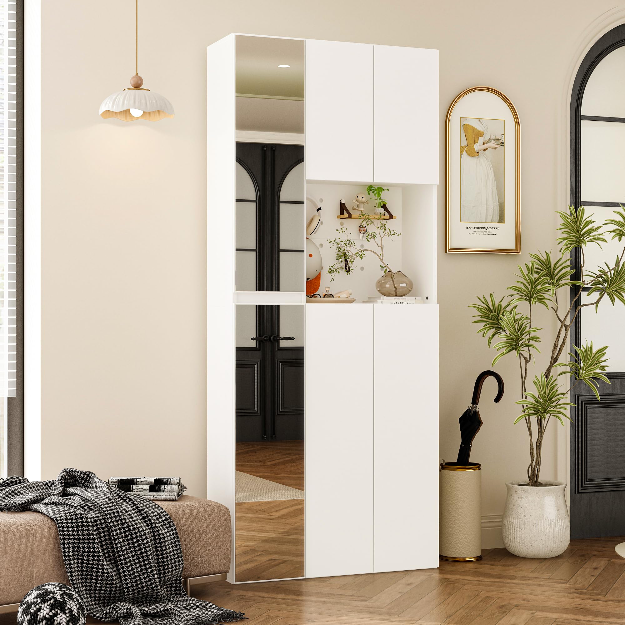 Amazon｜YOI LIFE 下駄箱 全身鏡 木製 幅75x奥行25x高さ180 シューズ