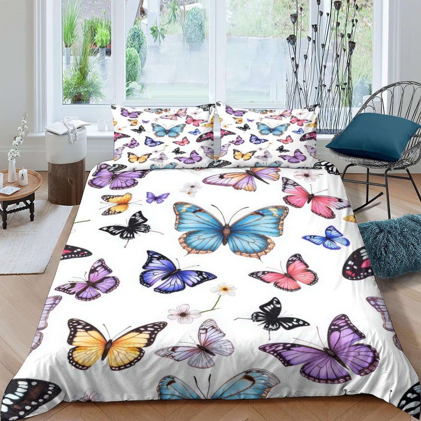 Ctjqhvkz Style-2 3D Printed Colorful Butterfly Fitted Sheet Microfiber Soft Breathable Abstract Butterfly Bed Cover For Bedroom Dorm Decor Mattress Protection Single（135X200cm）