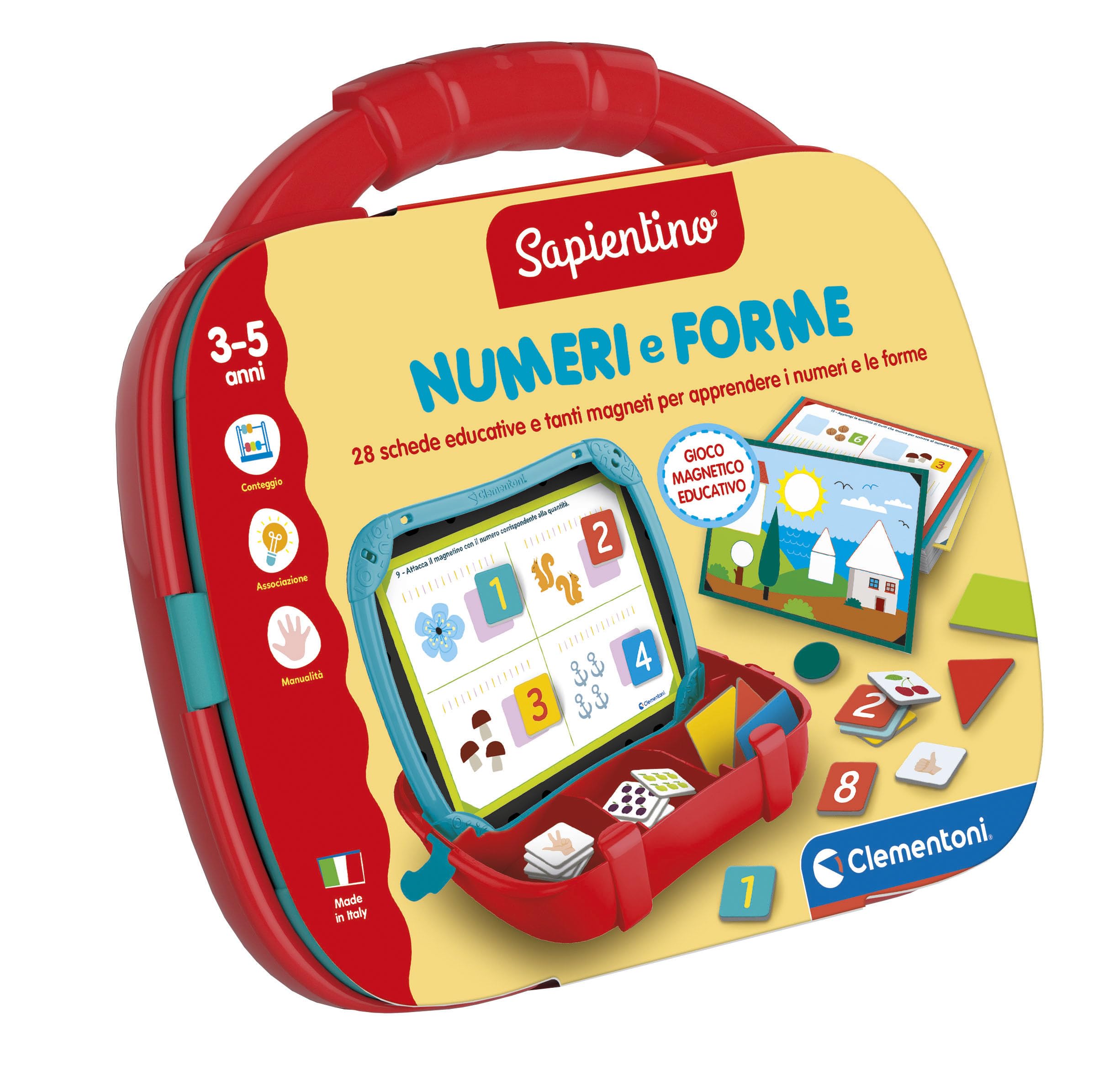 Clementoni Sapientino - Valigetta Magnetica Numeri e Forme, Gioco Educativo per Bambini 3-6 Anni, Apprendimento Matematica e Forme con Magneti Colorati, Made in Italy, Lingua Italiana, 16715