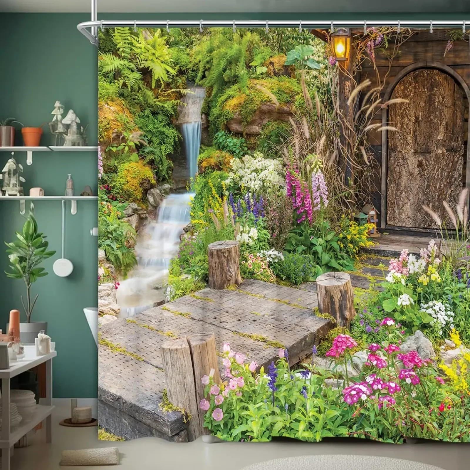 Rideau de douche en tissu anti moisissure paysage urbain floral 128x203