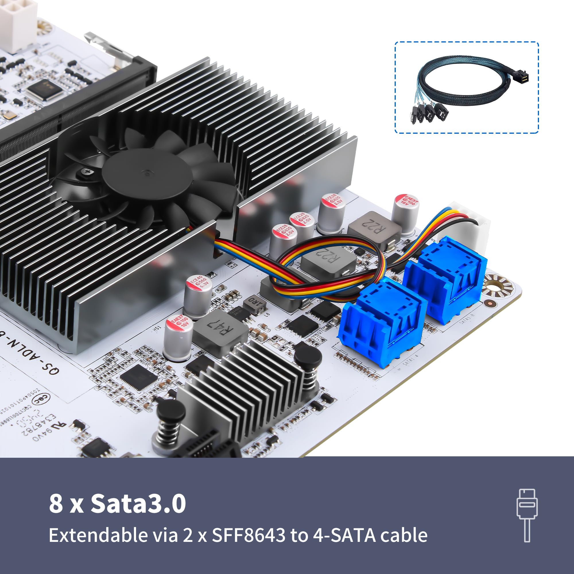 CWWK NAS płyta główna 8 Bay z 10 GbE RJ45, N150 CPU Mini ITX PC płyta główna biała M8, 2 x NVMe, Dual 2.5 GbE LAN, M.2 WiFi, USB-C, DDR5 NO RAM/SSD, PCIe x1, TF (2 x 4 kable SATA)