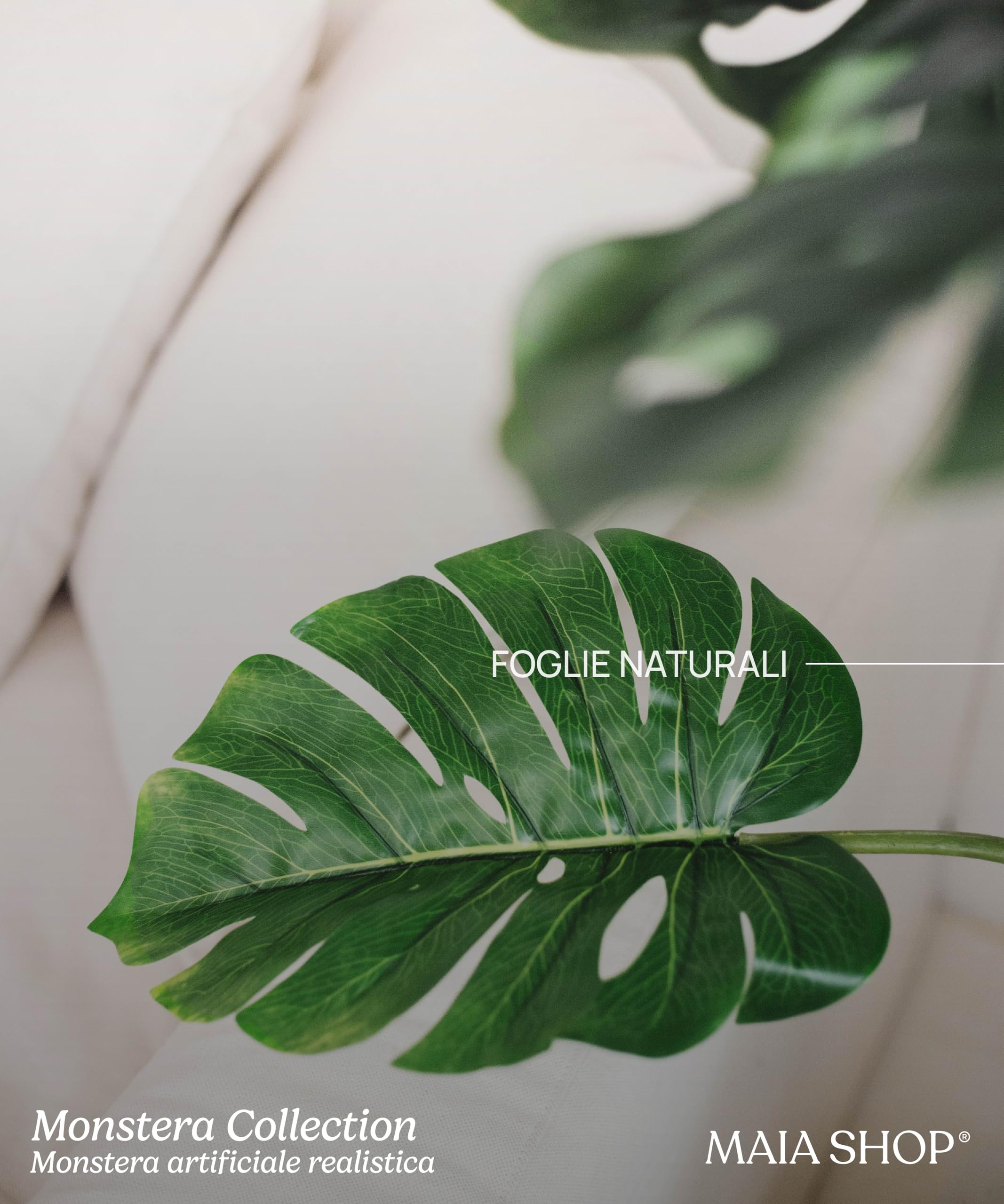 Maia Shop Monstera 150 cm - Pianta Artificiale da Interno | Pianta Artificiale Alta con Foglie Realistiche per Casa Soggiorno Ingresso Ufficio - Vaso Nero Incluso