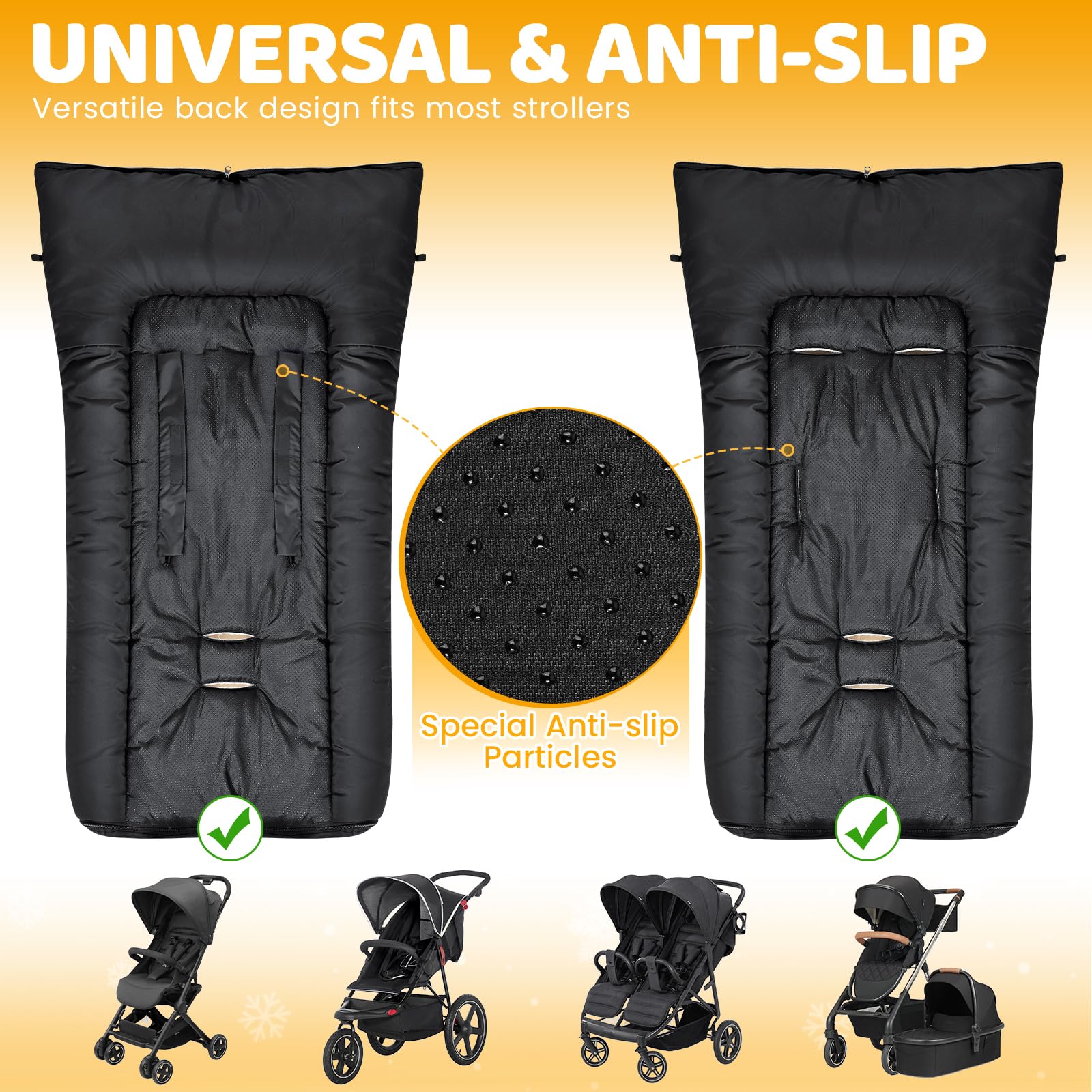 Fußsack Kinderwagen Winter, Universeller Fußsack Buggy mit Verstellbarer Reißverschlus, Einfacher Zugang, Abnehmbar & Langlebig, Wasserdicht, Warmes Dickes Gewebe, Waschbar, Klassisches Schwarz