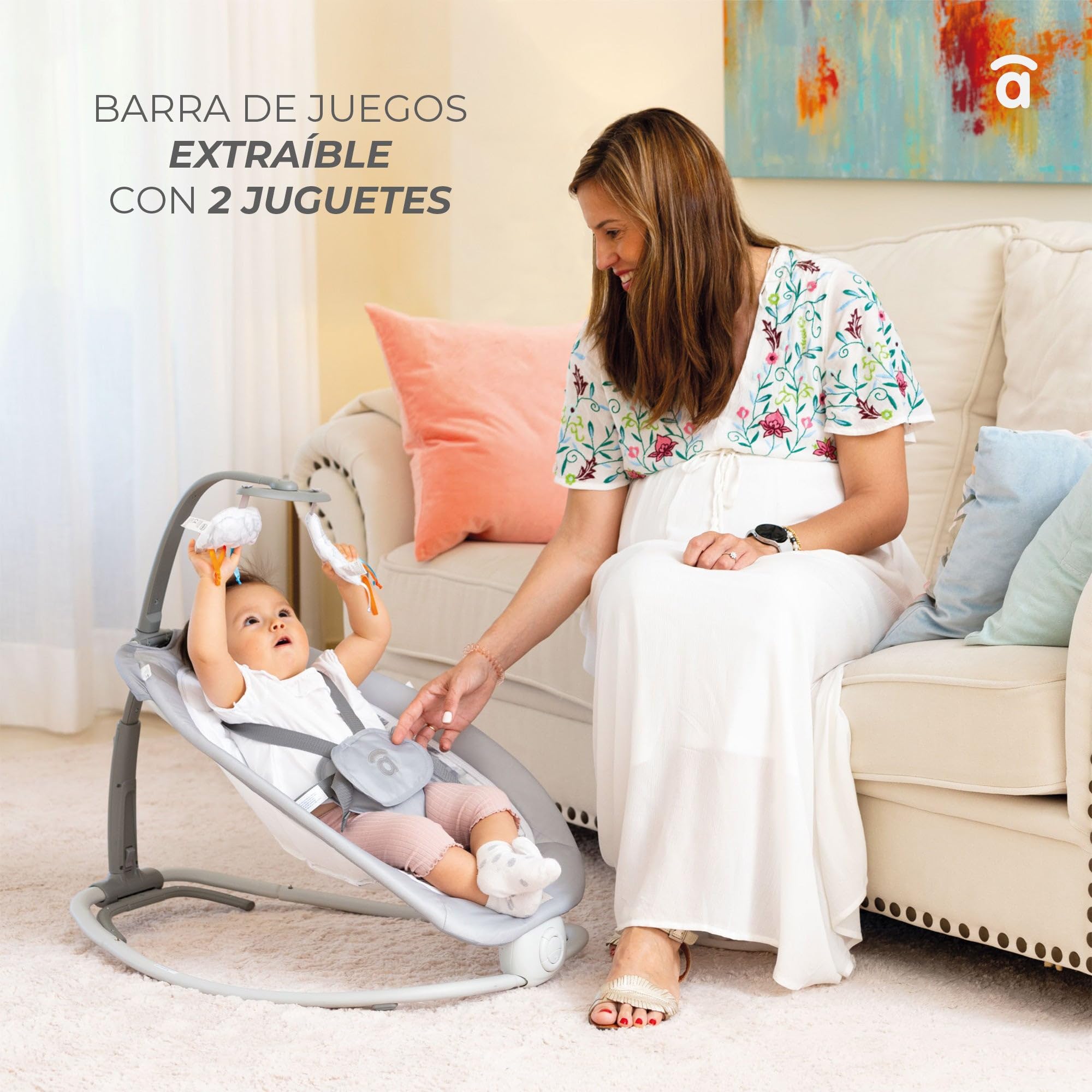 Asalvo Hamac éléphant bébé pliable 4 positions musique vibration harnais 5 points charge max 9 kg Gris Aqua