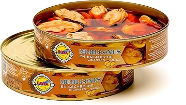 Hoya Giant Pickled Mussels - Pack 2 cans of 490 g of 20-30 pieces (980 g/40-60 pieces). Preserve Gourmet with extra large mussels.