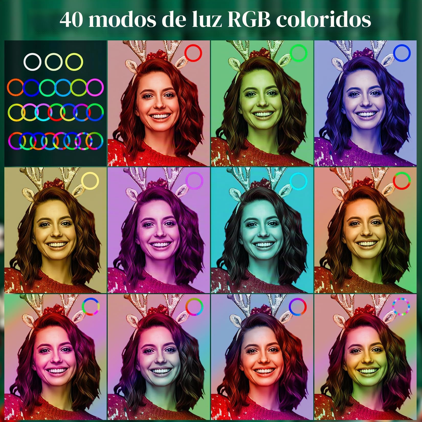 Aro de Luz LED con 2 Trípode, 10'' Anillo de Luz 15 Colores RGB, Regulable Ring Light con Soportes para Teléfono, Control Remoto Inalámbrico para Selfie, Cámara Fotografía, TikTok, Youtube Vídeo