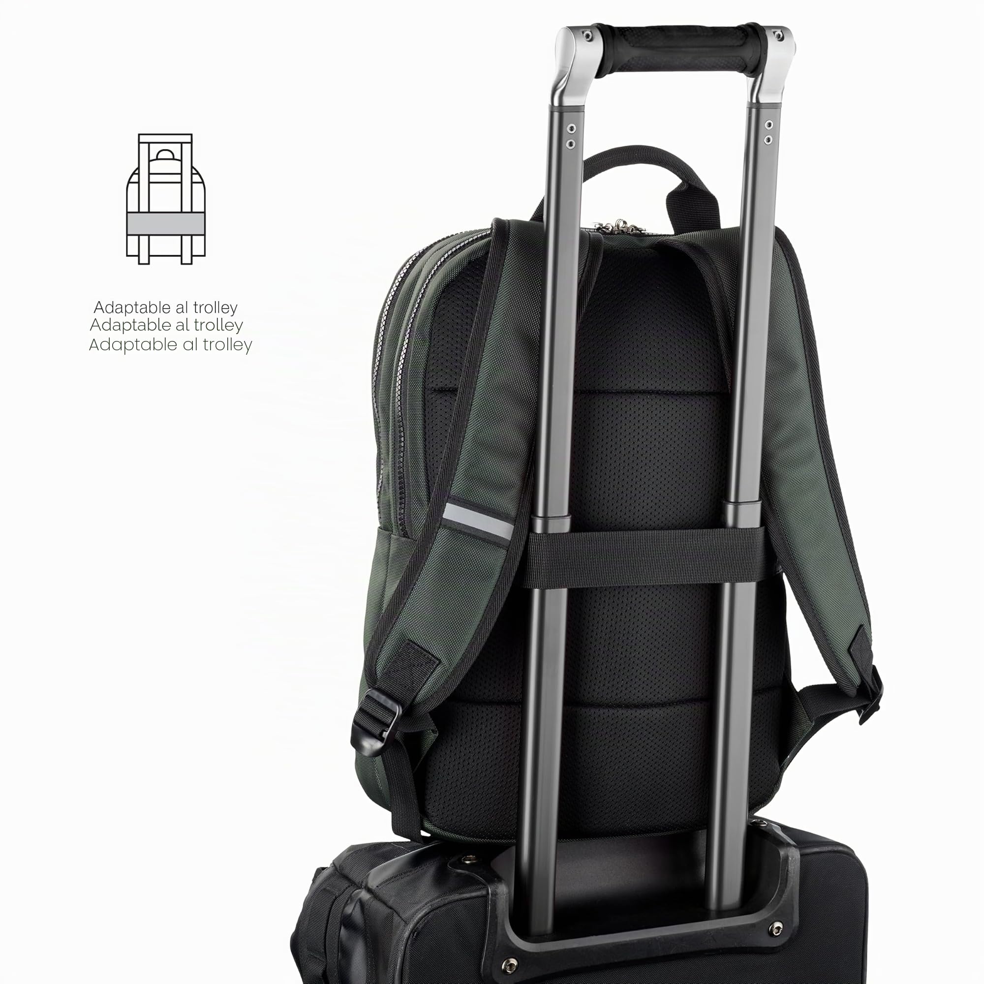 Miquelrius - Mochila ordenador de 13l, Bolsillo antirobo RFID, Detalles reflectantes, Cierre seguridad, Adaptable trolley, Mochila portátil+tablet, Repelente al agua