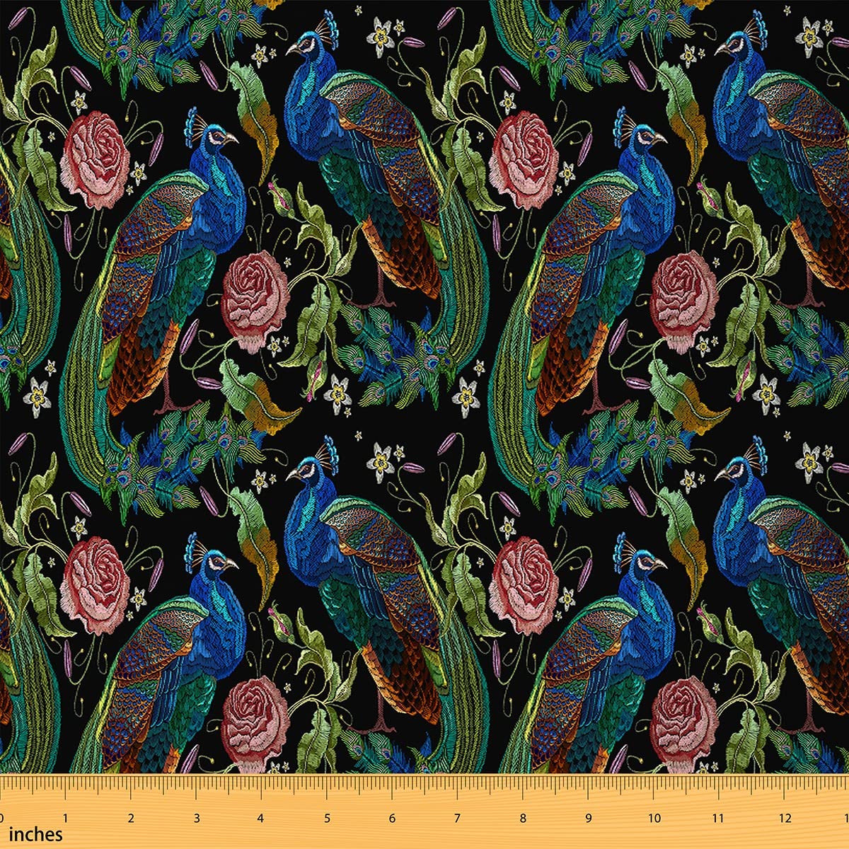 Peacock Upholstery Fabric by The Yard Vintage Floral Decorative Fabric for Upholstery and Home DIY Projects Peacock Feather Chinese Style Waterproof Outdoor Fabric 1 Yard Green — image 1