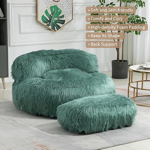 Miniatura 5 de KIVENJAJA Sillas puff de piel sintética con otomana, juego de silla y taburete de acento esponjoso de gran tamaño para adultos y niños, sofá de piso
