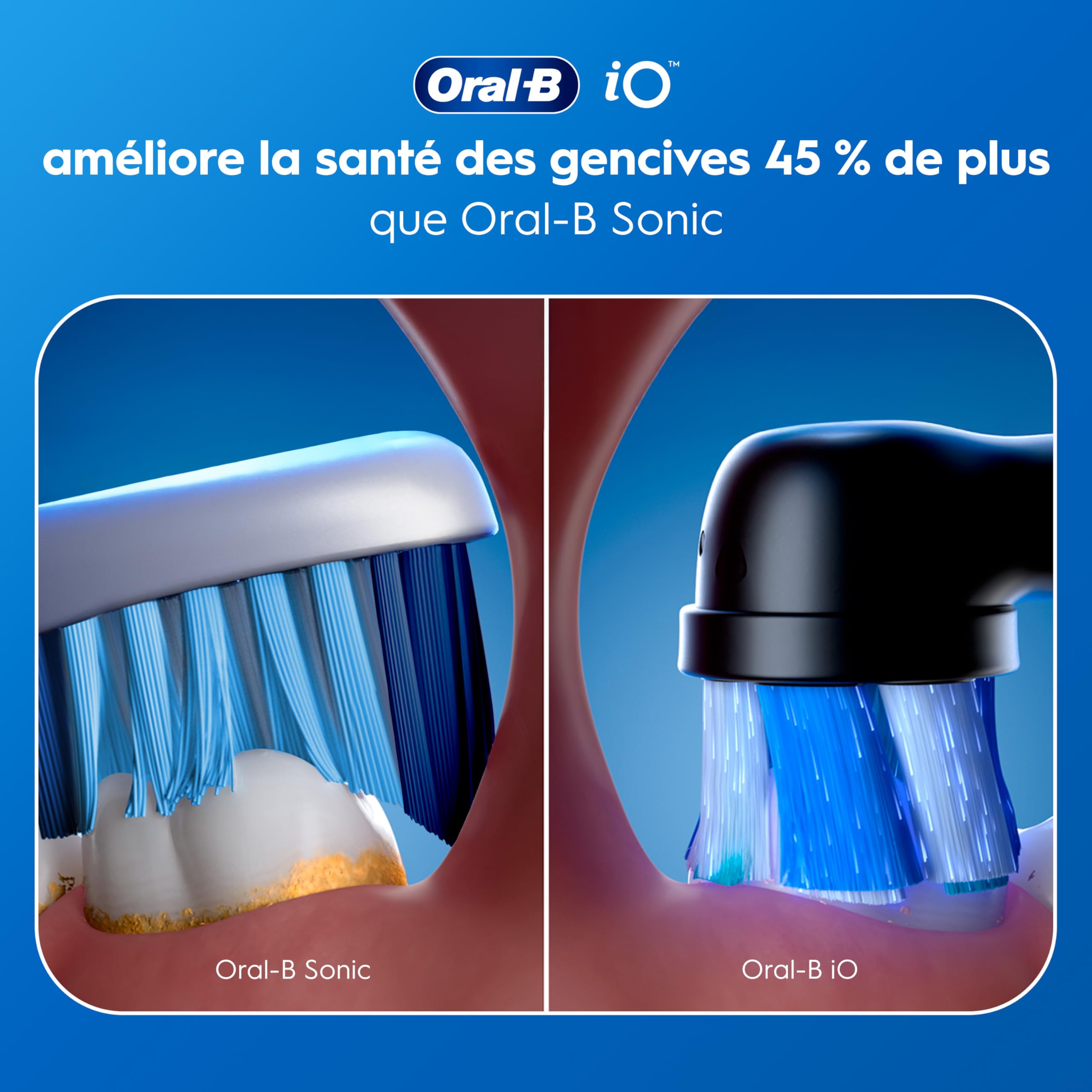 Oral-B Brosse à Dents Electrique iO 2 avec 1 Brossette de Rechange, Noire – 3 Modes de Brossage dont Douceur, Capteur de Pression sur les Gencives, Batterie Rechargeable, Silencieuse, Etui de Voyage