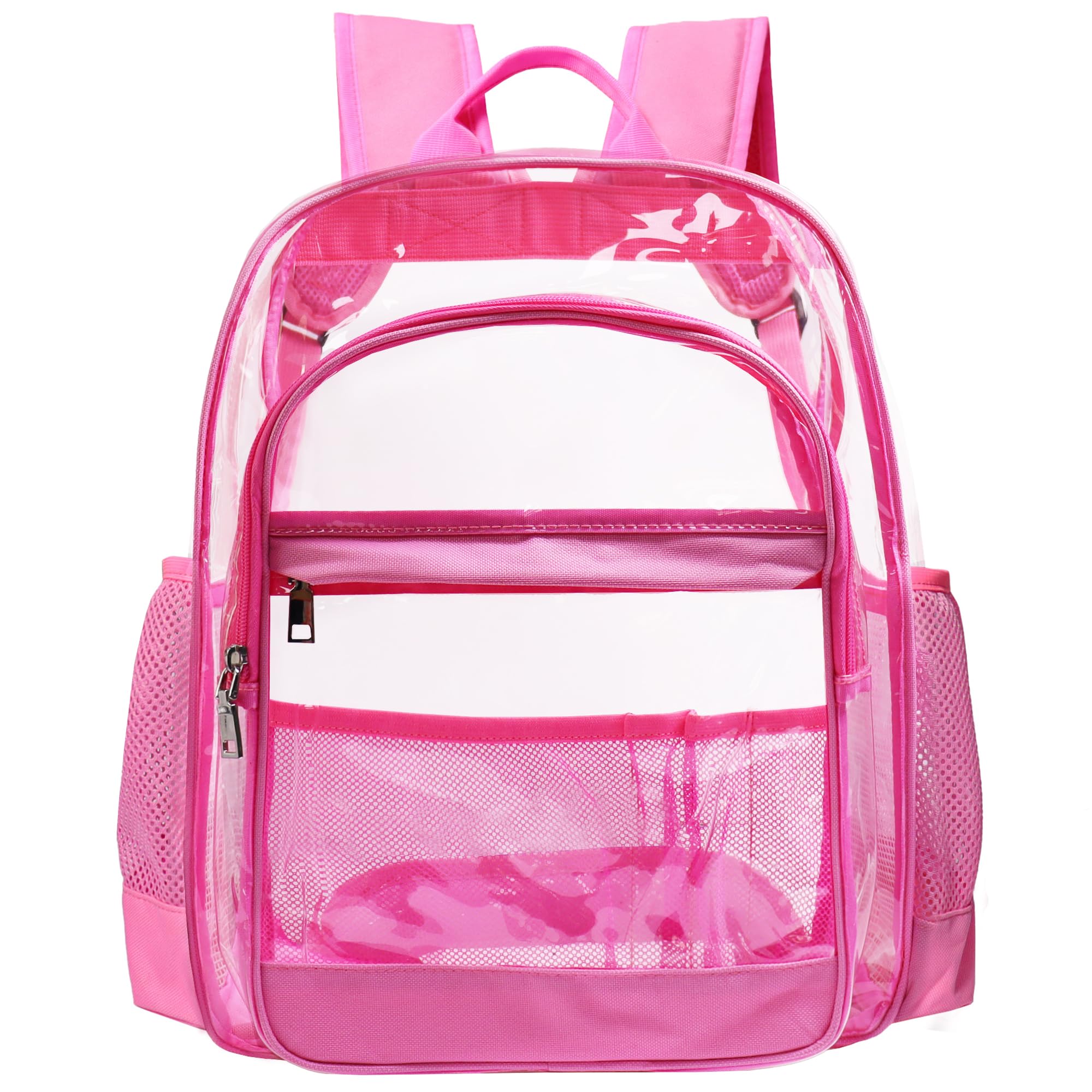 GiMiUiTo Clear Backpack,Heavy Duty School Bookbag See Through Backpack Large Clear Backpacks for School College Work Travel Security,Pink
