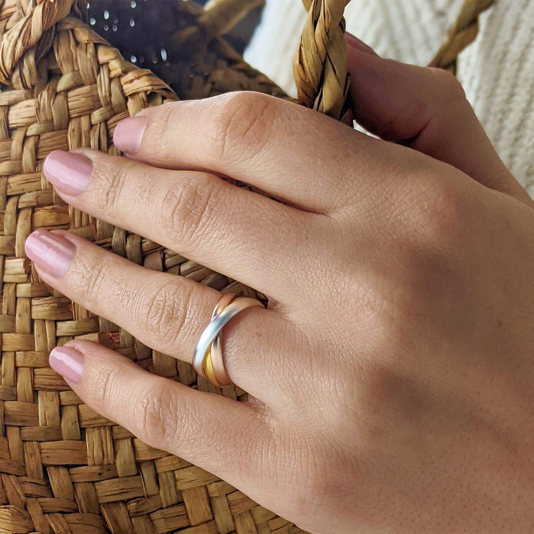 Silverly Anillo Bodas Ruso Triple Banda Plata de Ley Chapada Oro Amarillo Rosa | Anillo Plata 925 Pulida Mujer | Anillos Boda Él Ella | Anillos Plata de Ley Tres Tonos | Anillos Oro Hombre