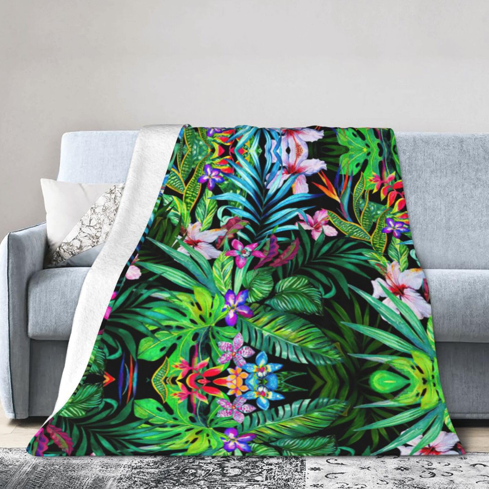 Uusnwaa Soft Cosy Fleece Warm Throw Colorful Tropical Leaf Print Blanket