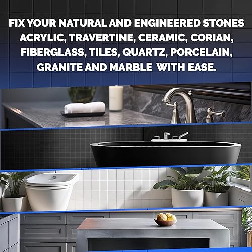 Miniatura 7 de Kit de reparación de granito, mármol y porcelana (transparente, negro y acrílico), ideal como kit de reparación de encimera de cuarzo, funciona muy