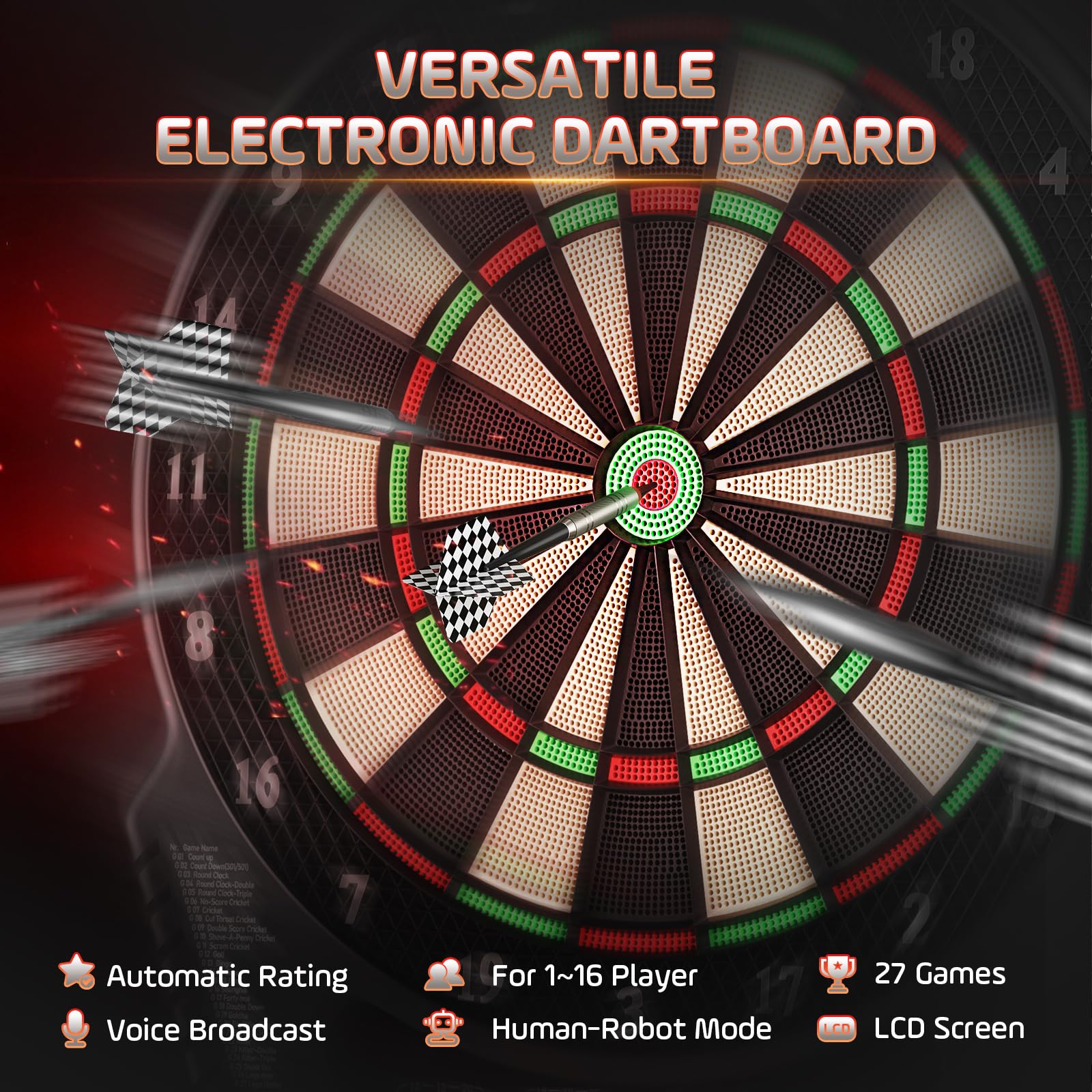 Cible de Fléchettes Electronique Professionnelle avec 6 Fléchettes, Jeu de fléchettes électroniques avec écran LCD, E-Darts avec 243 Jeux pour Amis, Famille, Réunions de Bar