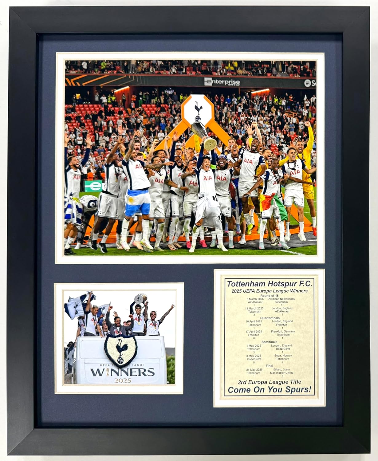 Legends Never Die, Inc. Tottenham Hotspur F.C. | 2025 UEFA Europa League Champions | Tottenham Hotspur Football Club | Tottenham Soccer Collectible |12"x15" Framed Double Matted Photo Collage