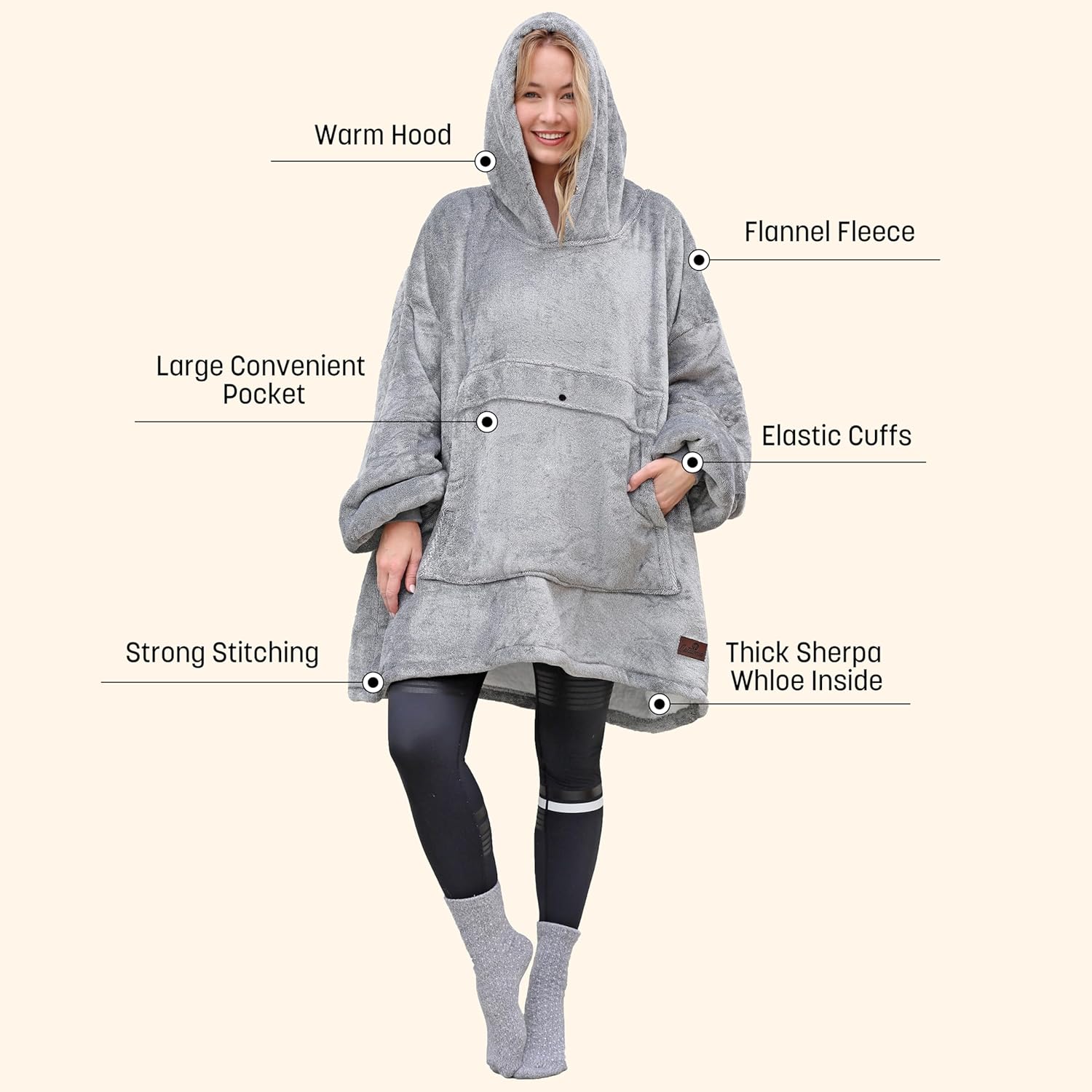 Catalonia Oversized Blanket Hoodie Sweatshirt, Wearable Sherpa Lounging Pullover for Adults Women Men - Image 3