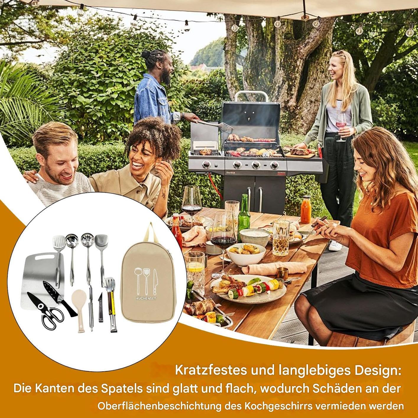 Tragbares Camping-Küchenutensilien-Set 12-teilige Küchenausstattung | Mit einer Aufbewahrungstasche für unterwegs Für Wohnmobile, Outdoor-Aktivitäten, Grillen, Picknick, Wandern Und