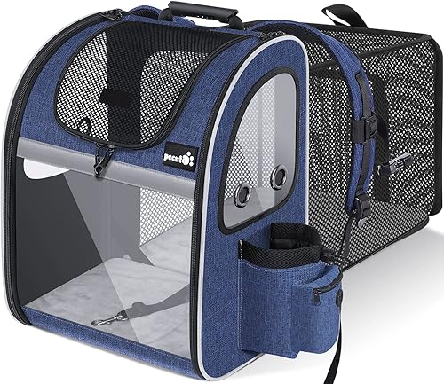 Pecute - Mochila para mascotas, extensible con malla transpirable para perros pequeños, gatos, mochila para mascotas, para senderismo, viajes,
