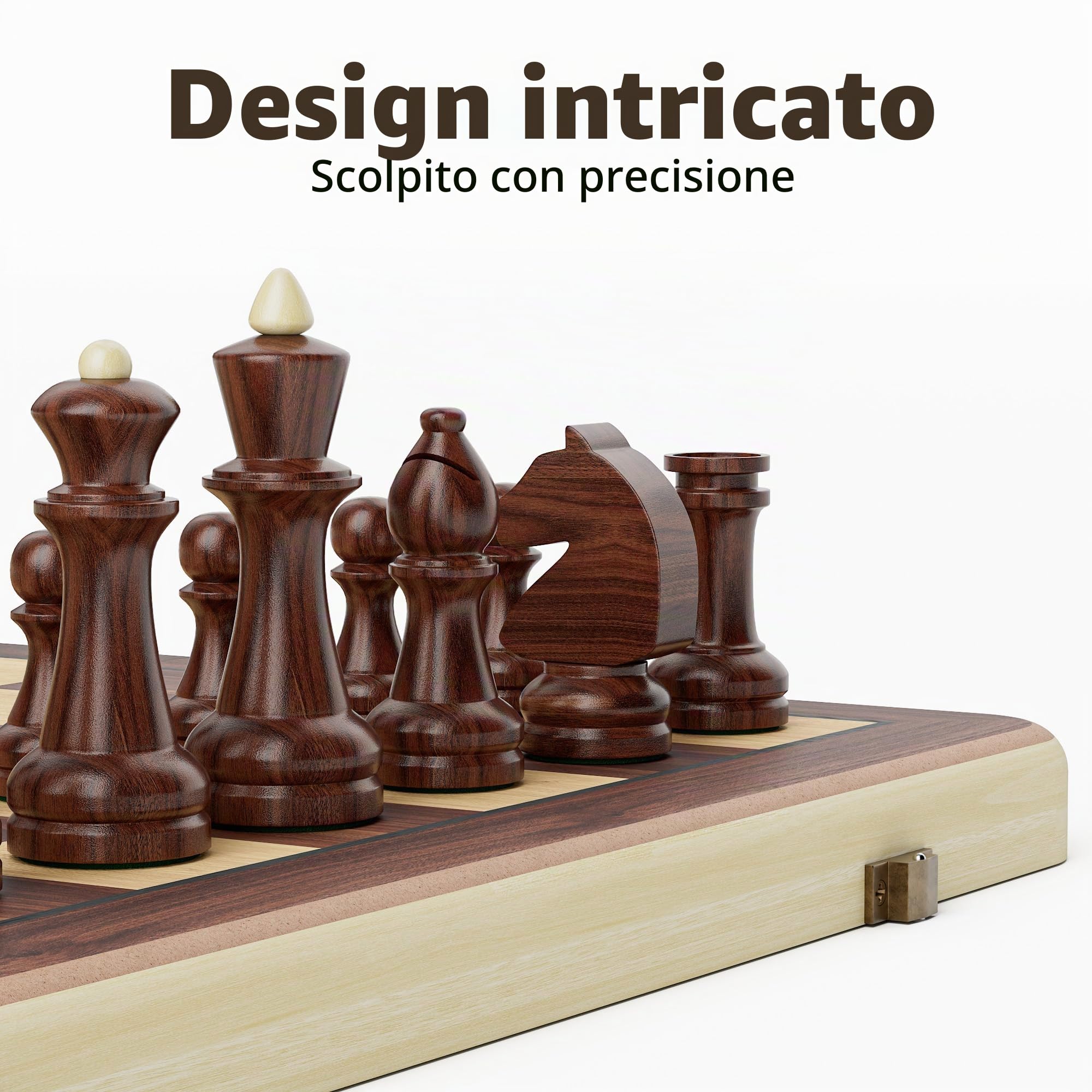 Set di scacchi pieghevoli in legno da 38 cm con personaggi del re Staunton da 7,6 cm e 2 donne aggiuntive
