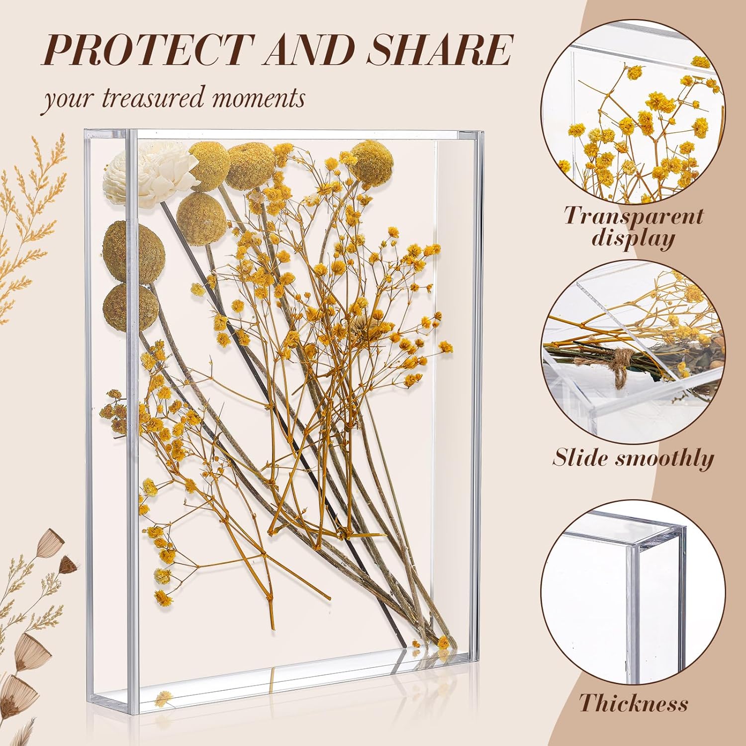 Barydat 2 Pcs 8'' x 10'' Acrylic Shadow Boxes Display Cases, Shadow Box DIY Frame Clear Acrylic Display Cases Wedding Memory Dried Flower Container Picture Photo Frame for Valentine Day Wedding