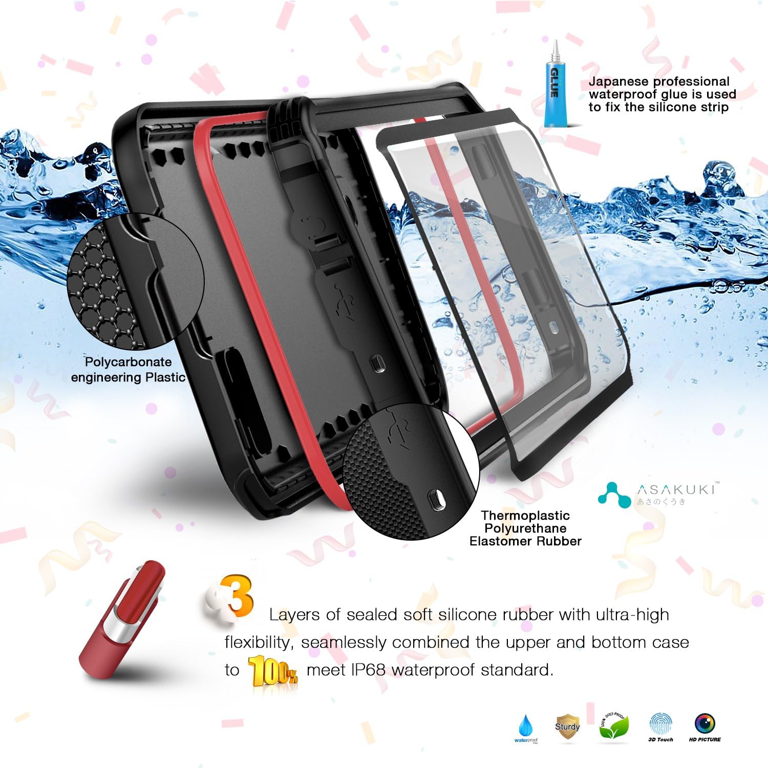 ASAKUKI Galaxy S8 Plus Waterproof Case - IP68 Certified Case, Full Body Protective, Shockproof, Scratch-Proof, Dustproof Case with Built-in Screen Protector for Samsung Galaxy S8 Plus - Black