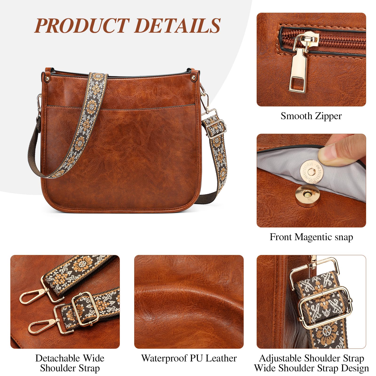 BAIGIO Bolso cruzado para mujer, de cuero vegano, de moda, para mujer, bolsos y cartera, 2 piezas con correa para el hombro de guitarra