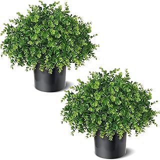 2 Set Real Touch Artificial Eucalyptus Topiary Trees for Outdoor Decor -...