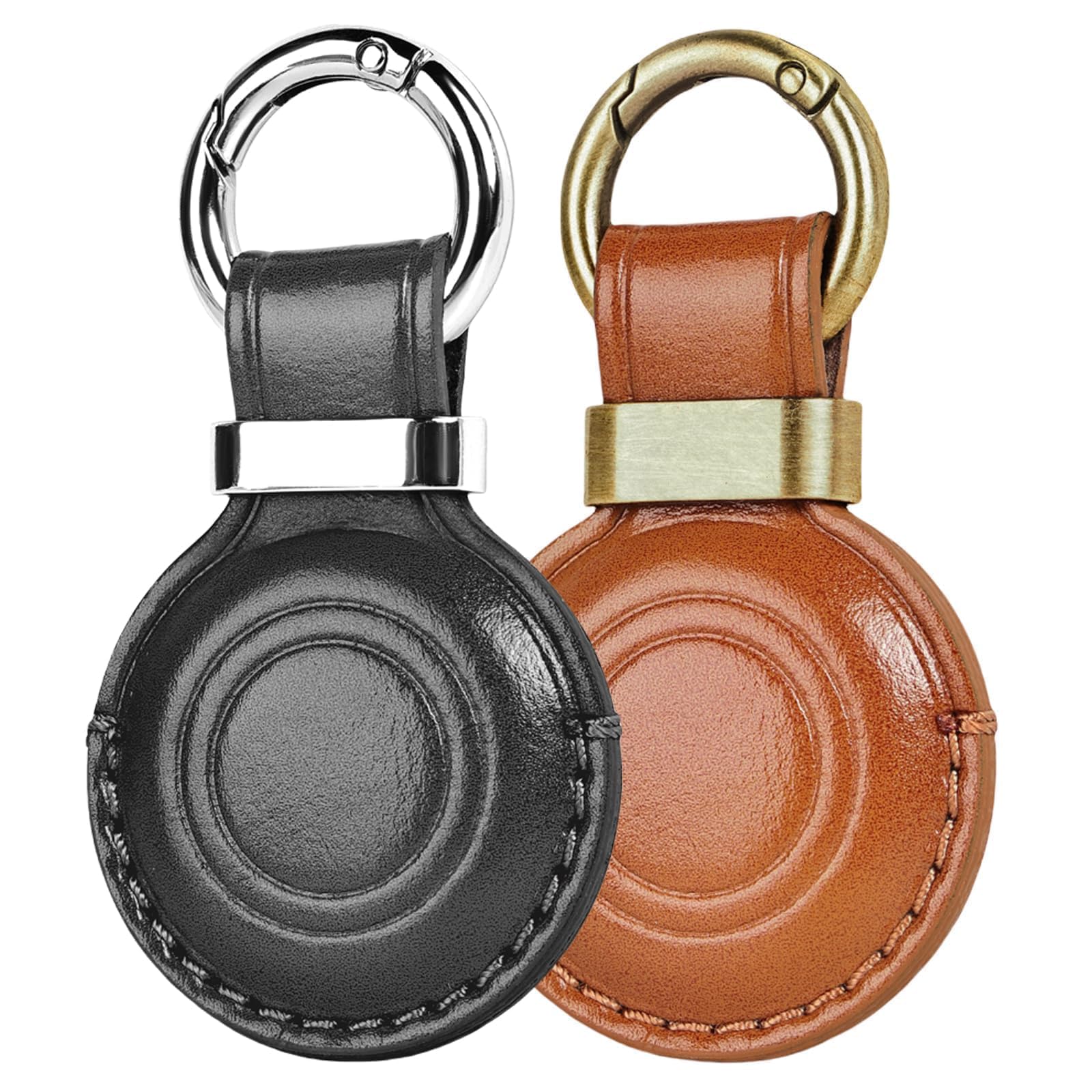 MOLOVA 2 Pack Leather for Airtag Holder Keychain, Compact Design with Air tag Case, Secure for Apple for Airtags Cover with Stainless Steel Ring Car