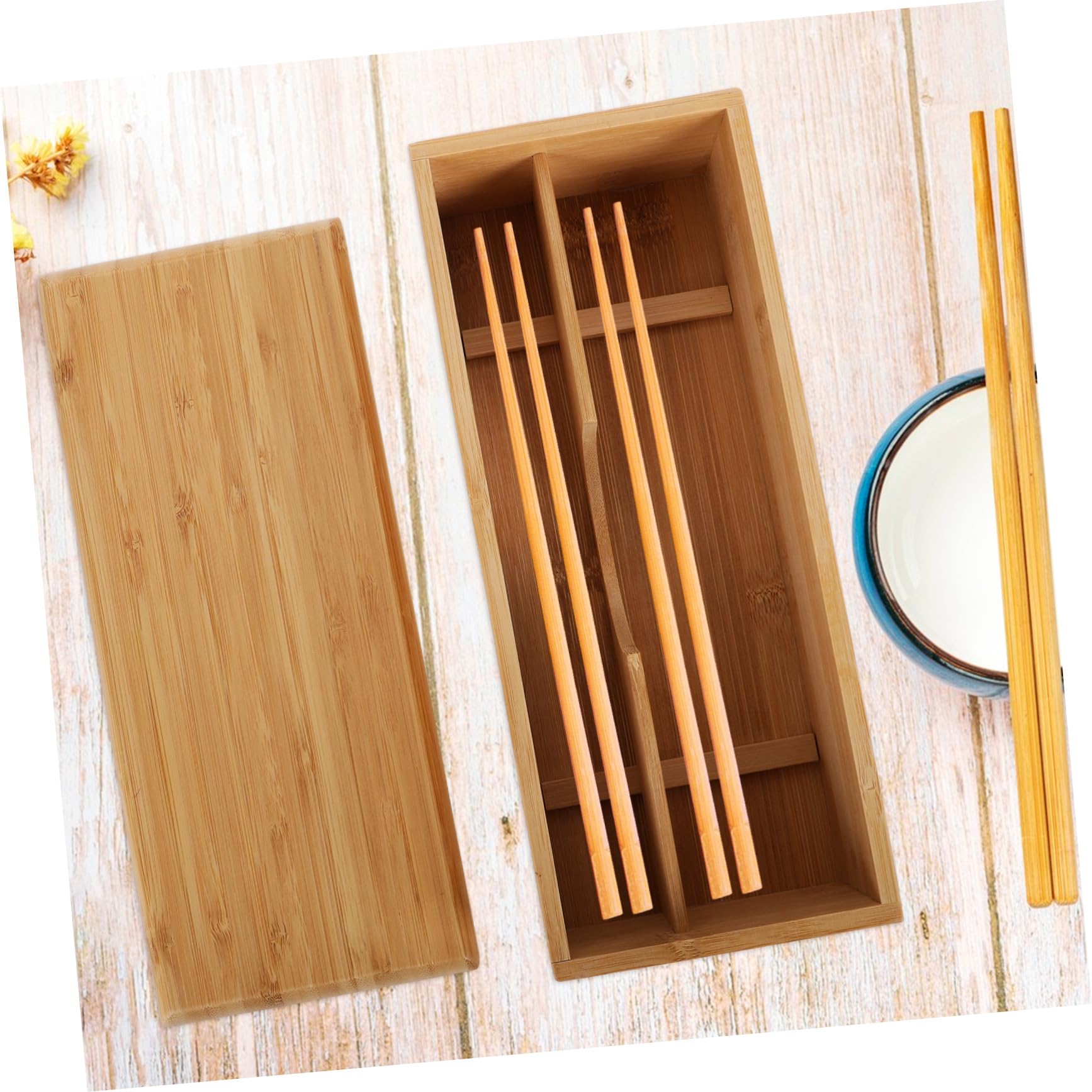 Essstäbchenbox Bambus Aufbewahrungsbox Mit Deckel Küchen Besteckorganizer Multifunktional Für Essbereich Und Schubladen