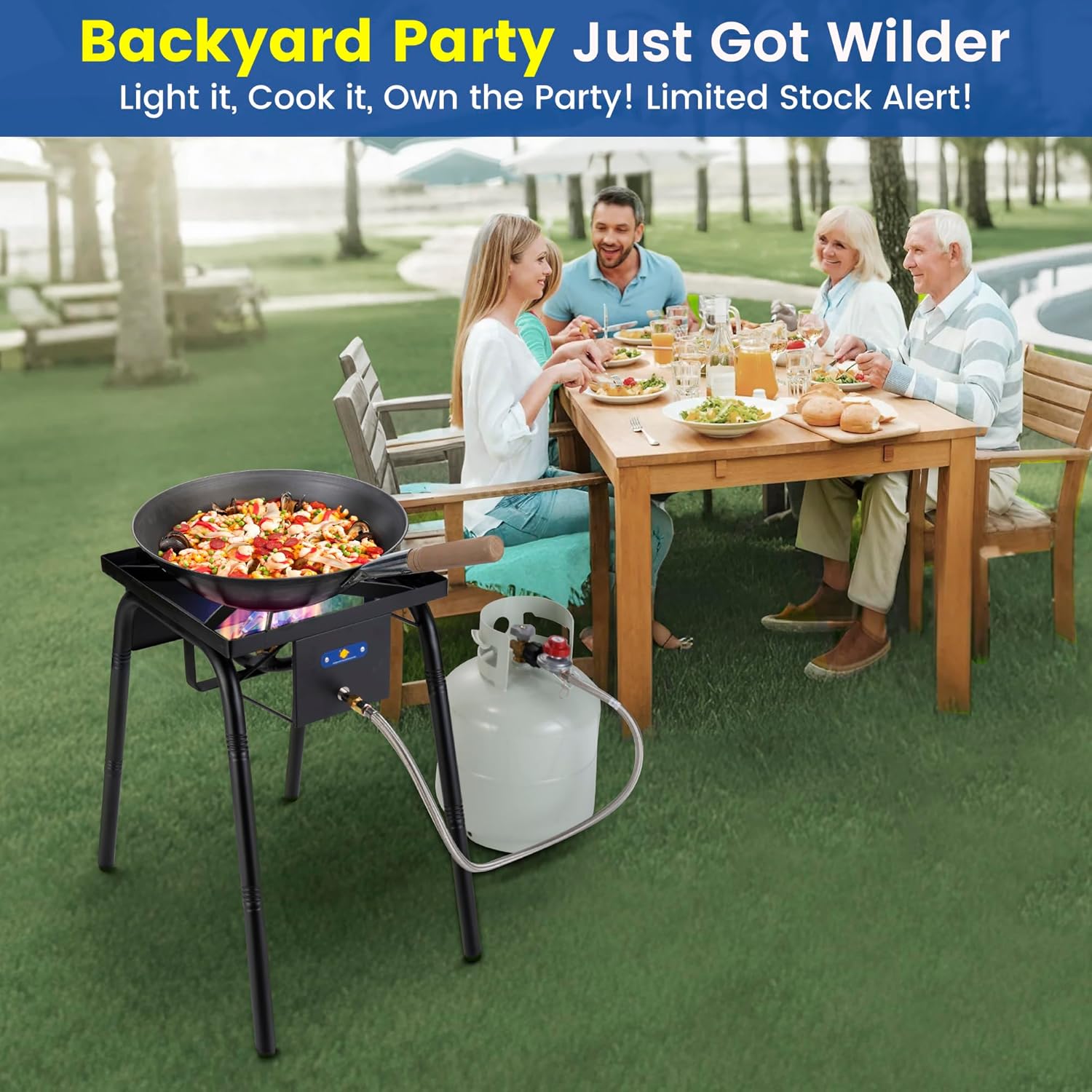 ARC 220,000 BTU Propane Burner for Outdoor Cooking w/Jet Burner, Single Burner Propane Stove Wok Burner Gas Burner,ideal for Woks, Skillets and Pots, w/Height Adjustable Legs